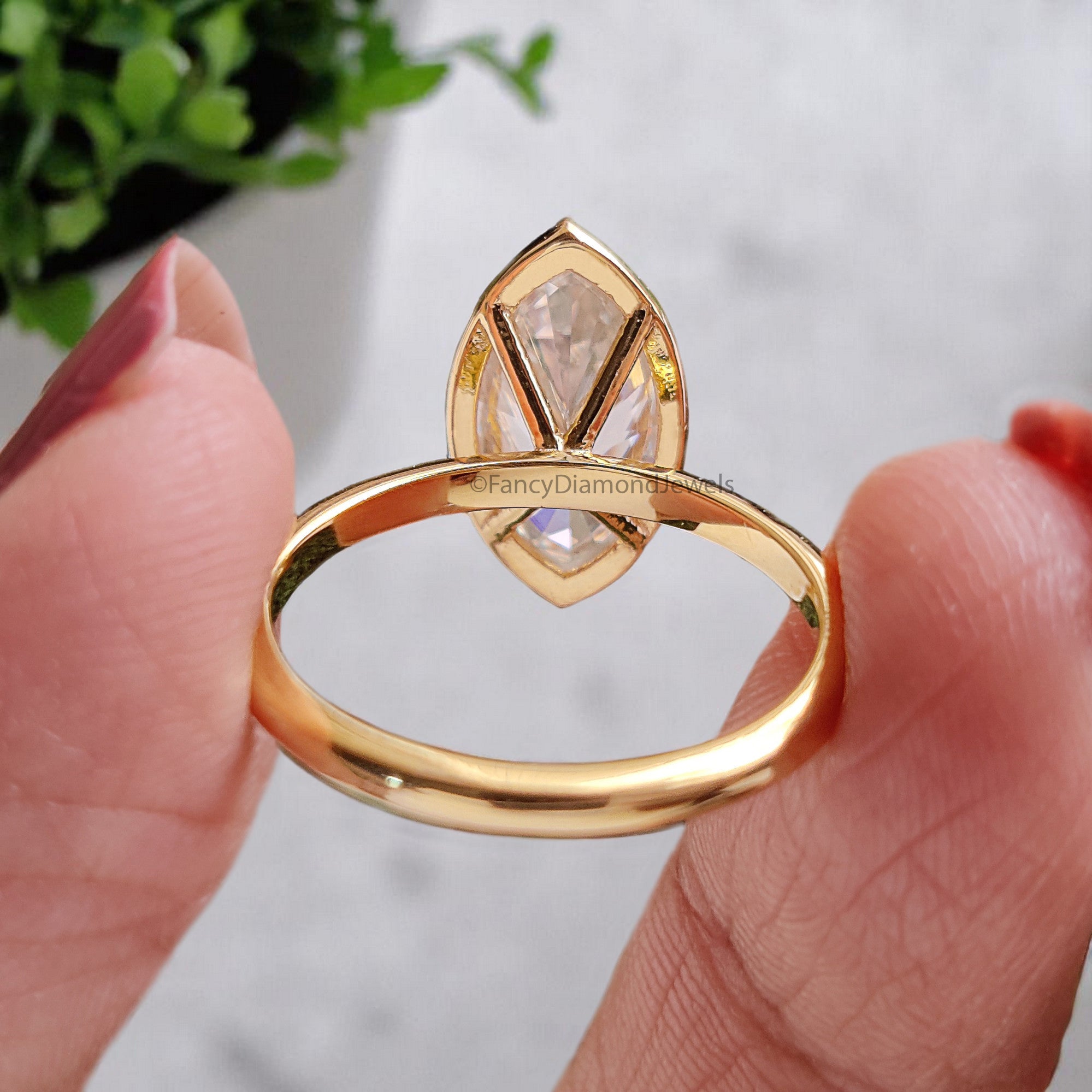 2.00 CT Marquise Cut Moissanite Engagement Ring Marquise Bezel Set Ring Solitaire Ring Wedding Ring Yellow Gold Ring Promise Ring FD359