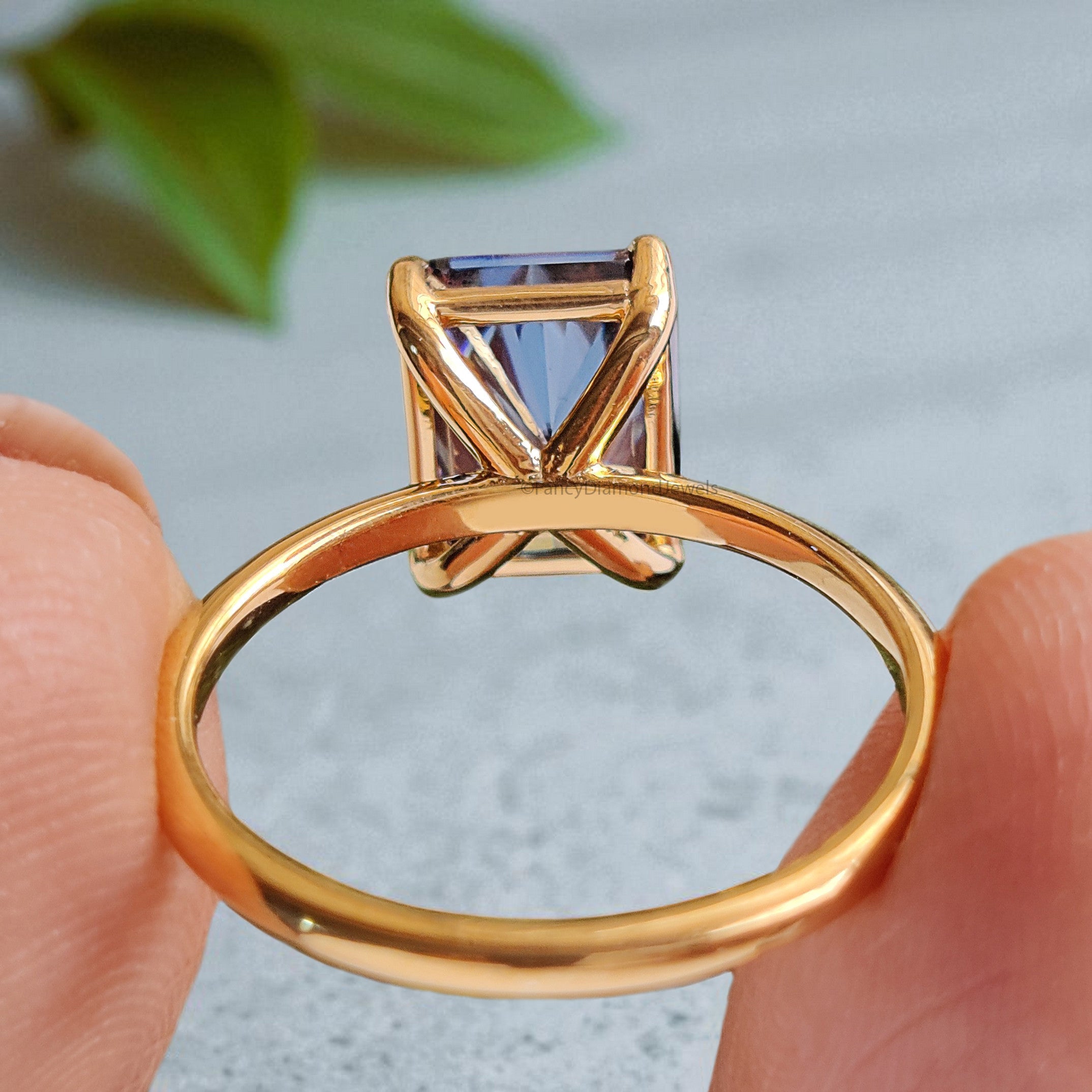 2.90 CT Radiant Cut Royal Blue Moissanite Ring Yellow Gold Ring Engagement Ring Wedding Ring Pointed Claw Prong Ring Solitaire Ring FD399
