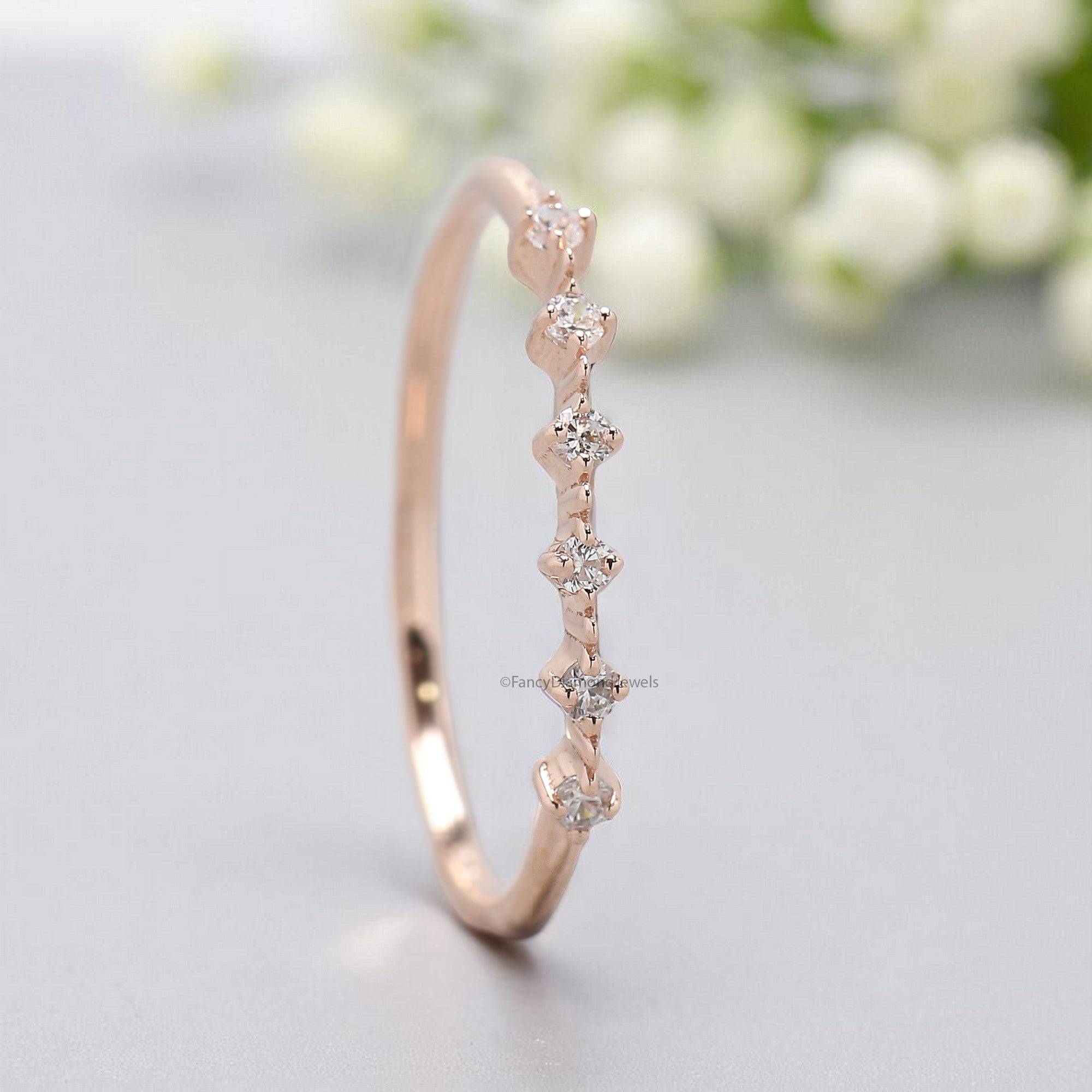 Natural White Diamond Wedding Band Half Eternity Minimalist Ring Silver/10K/14K/18K Gold stacking dainty matching anniversary Ring KD908