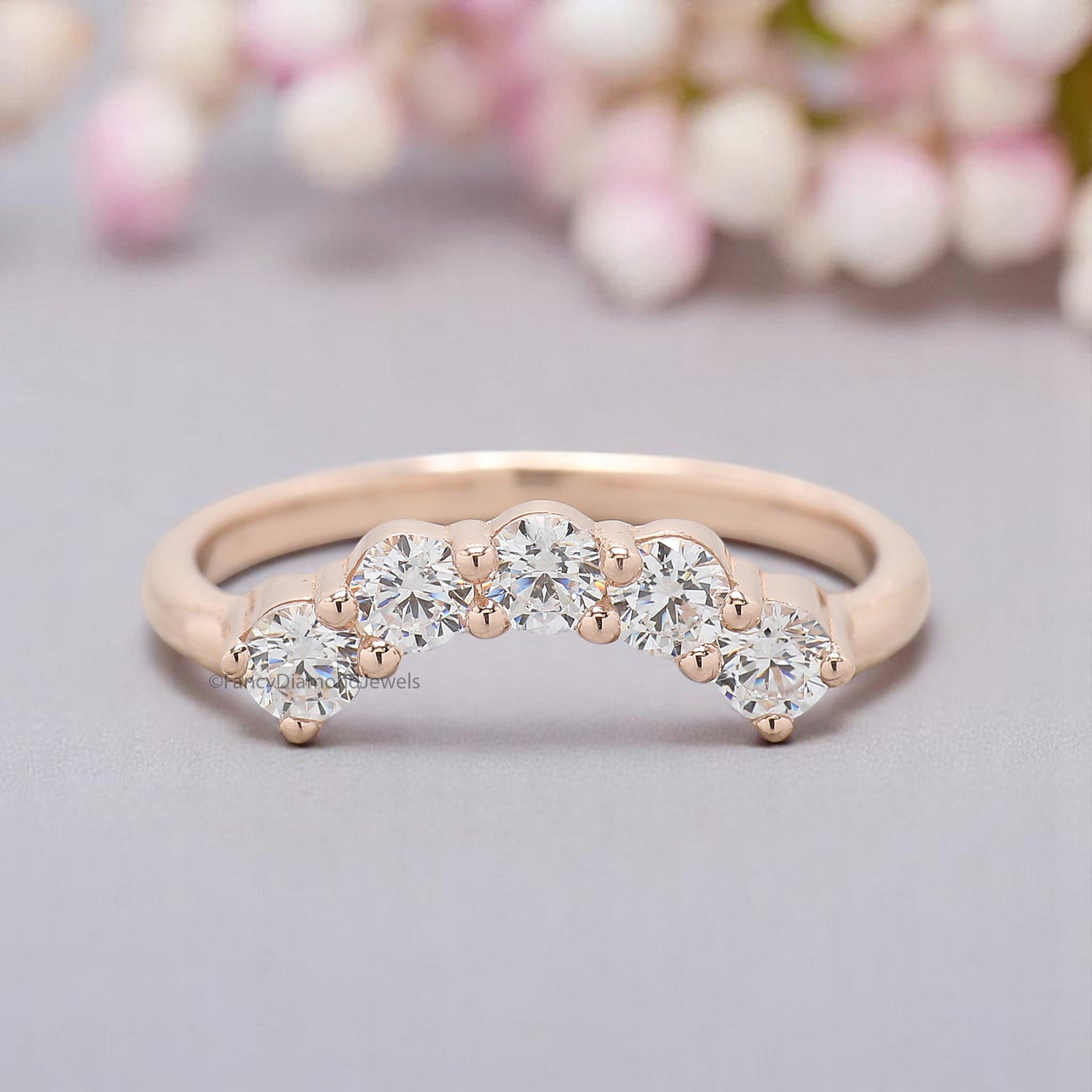 Five Round Diamond Wedding Band Silver/10K/14K/18K Band 3.00 MM Diamond Band Half Eternity Minimalist stacking dainty matching Ring FD370