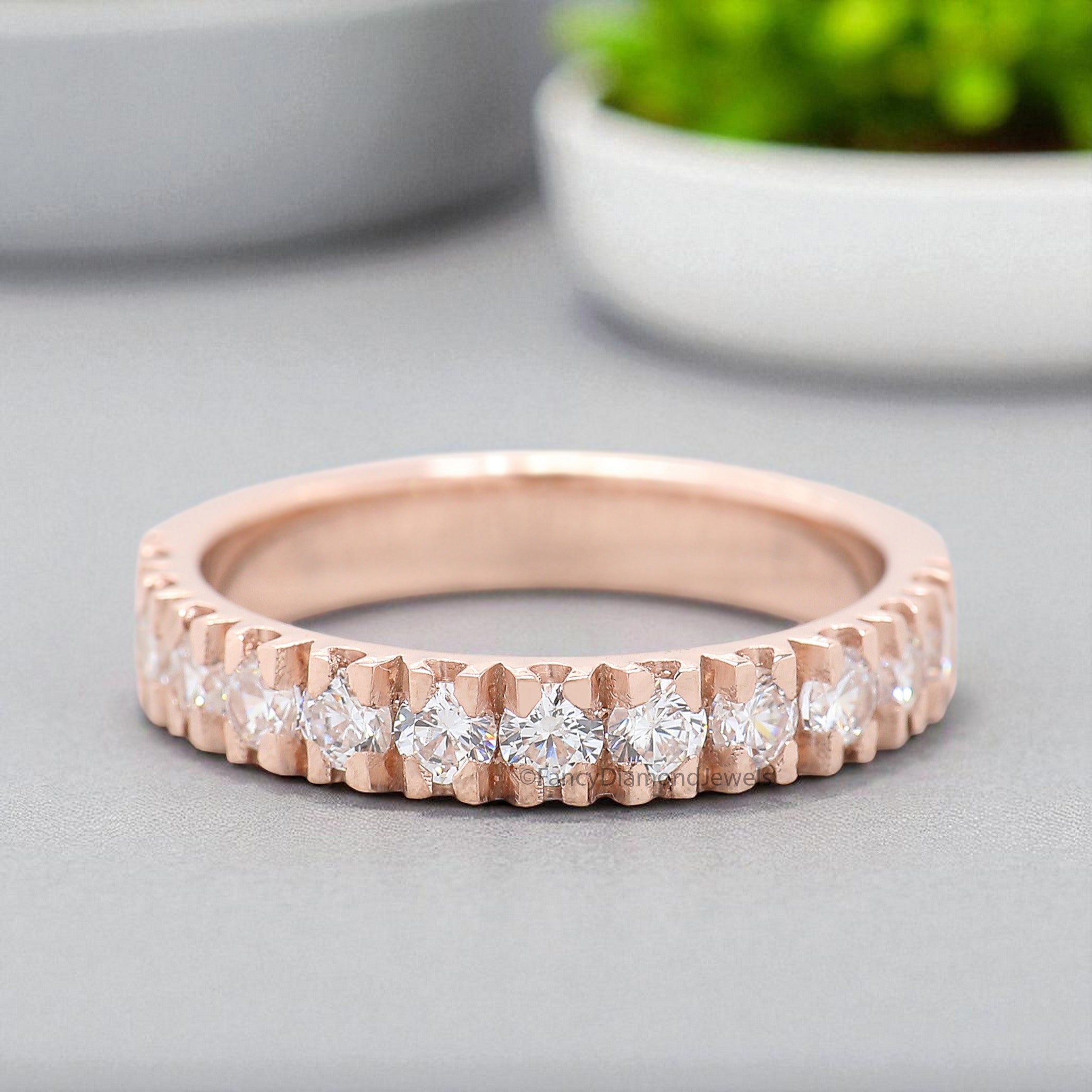0.76 CT Natural White Diamond Wedding Band Silver/10K/14K/18K Gold Engagement Band Half Eternity Band Anniversary Ring Gift For Her FD386