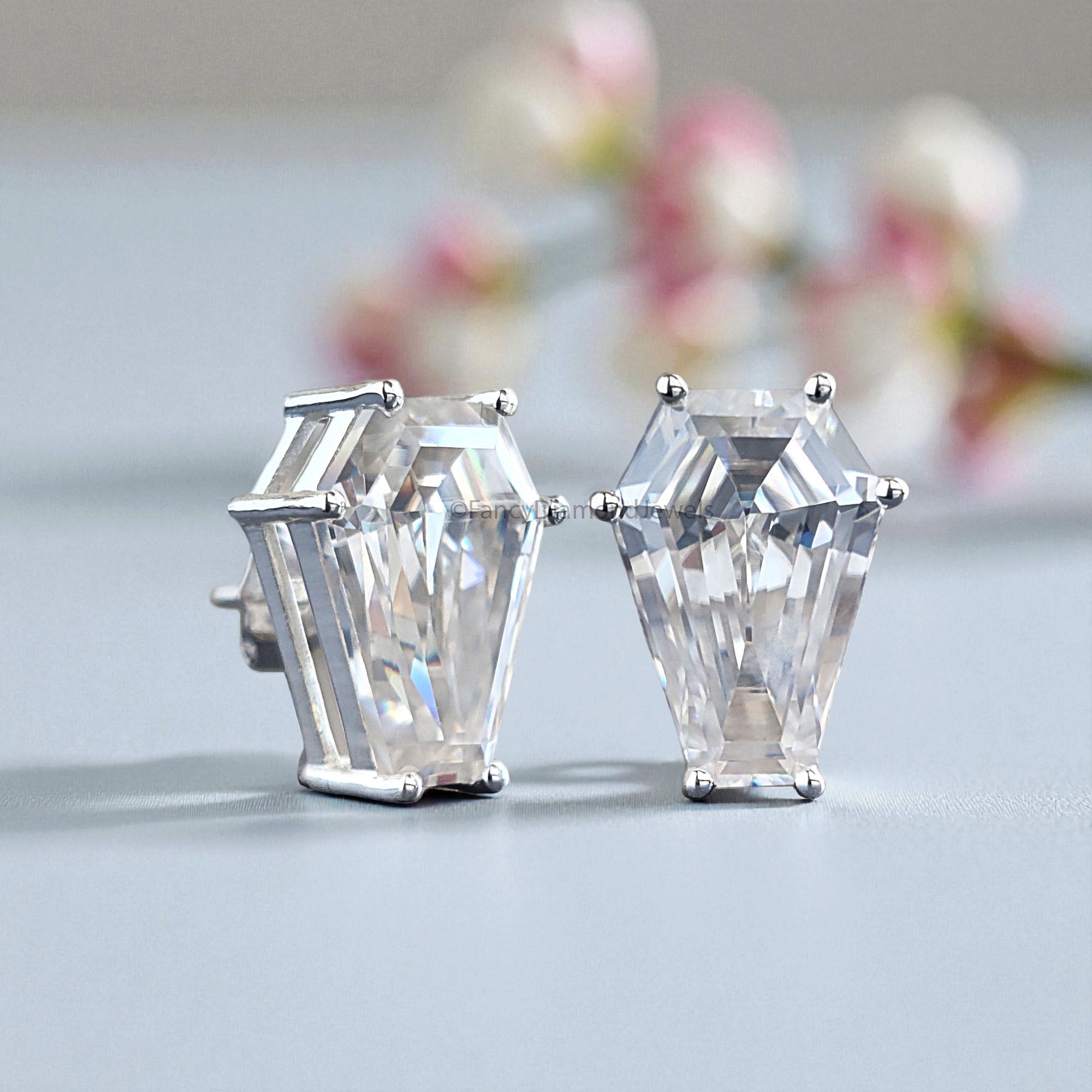 Moissanite Diamond Stud Earrings Coffin Cut Moissanite Earrings 8.35 TW Colorless Moissanite Screw Back Earrings Gift for Women FD59