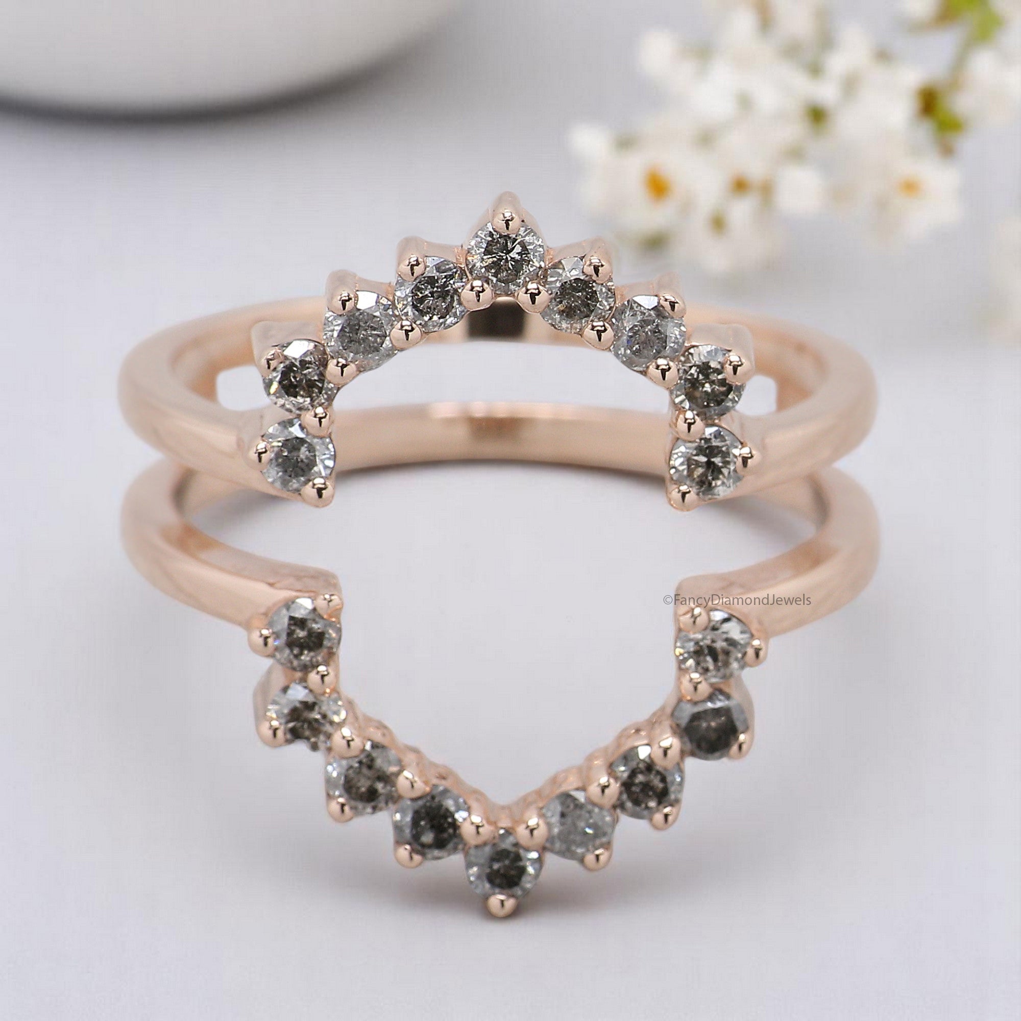 Double Curved Wedding Band 0.58 CT Salt And Pepper Diamond Silver/10K/14K/18K Gold Band Minimalist stacking dainty matching Band KD702