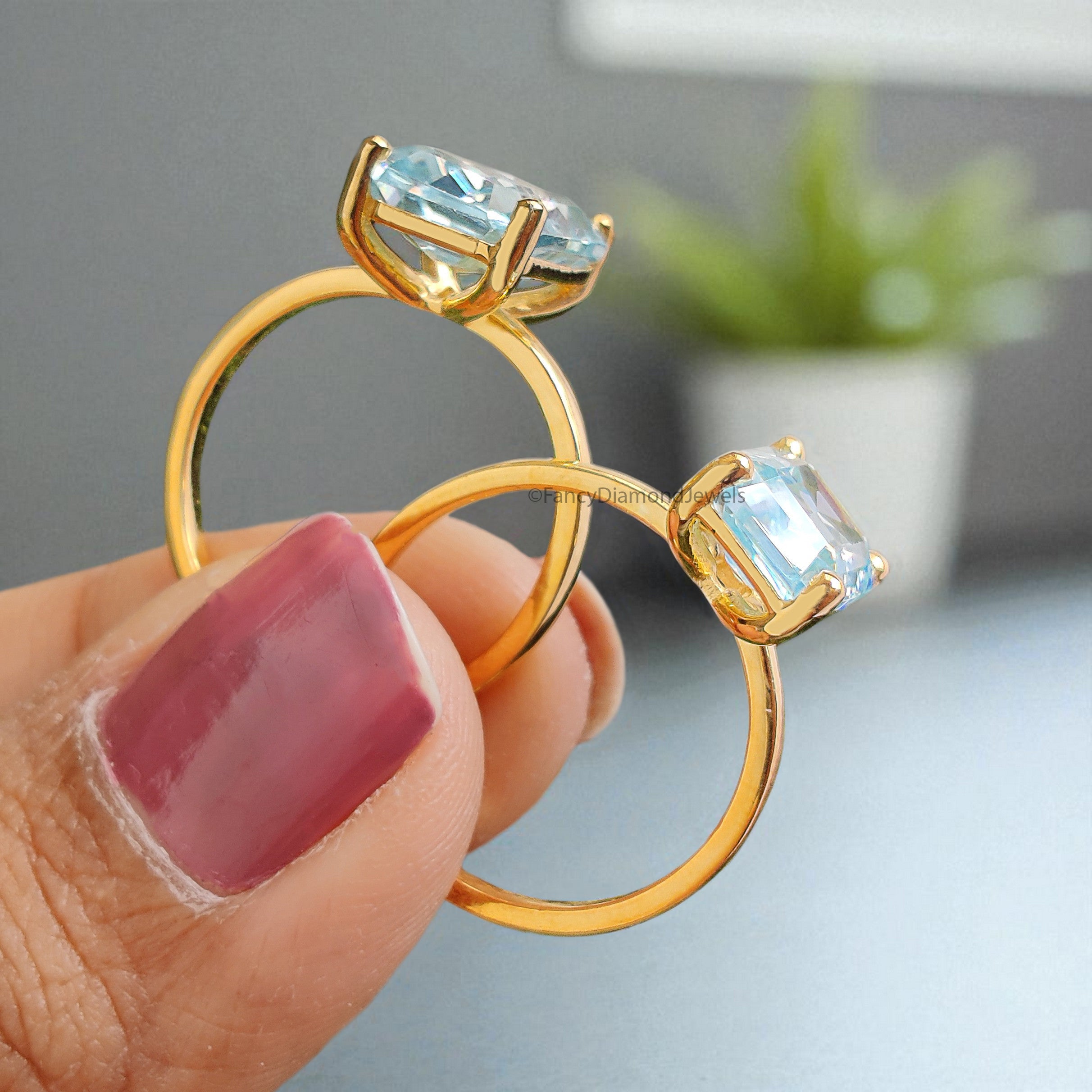 Emerald Blue Aquamarine stone engagement ring 11mm 10mm 9mm 8mm 7mm ring silver simulant Ring Solitaire ring Diamond ring Gift for her FD383