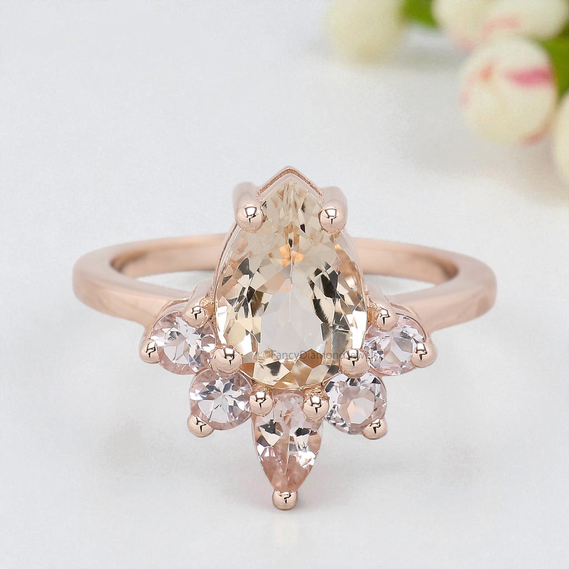 1.70 CT Pear Cut Natural Morganite Engagement Ring Rose Gold Ring Pear Shape Wedding Ring Unique Vintage Anniversary Ring Gift For Her FD436