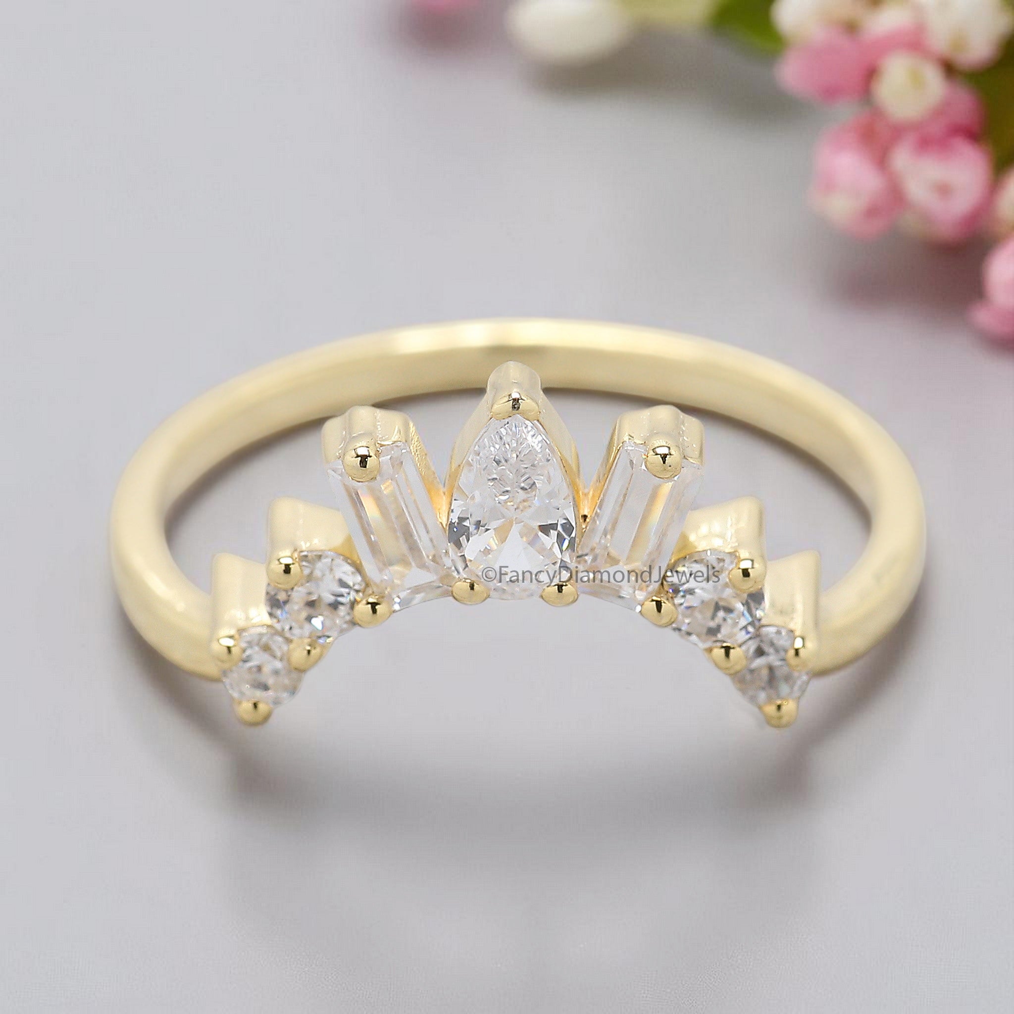 Natural White Diamond Curved Wedding Band 0.57 TW Silver/10K/14K/18K Gold Band Minimalist stacking dainty matching Band Gift For Her FD378