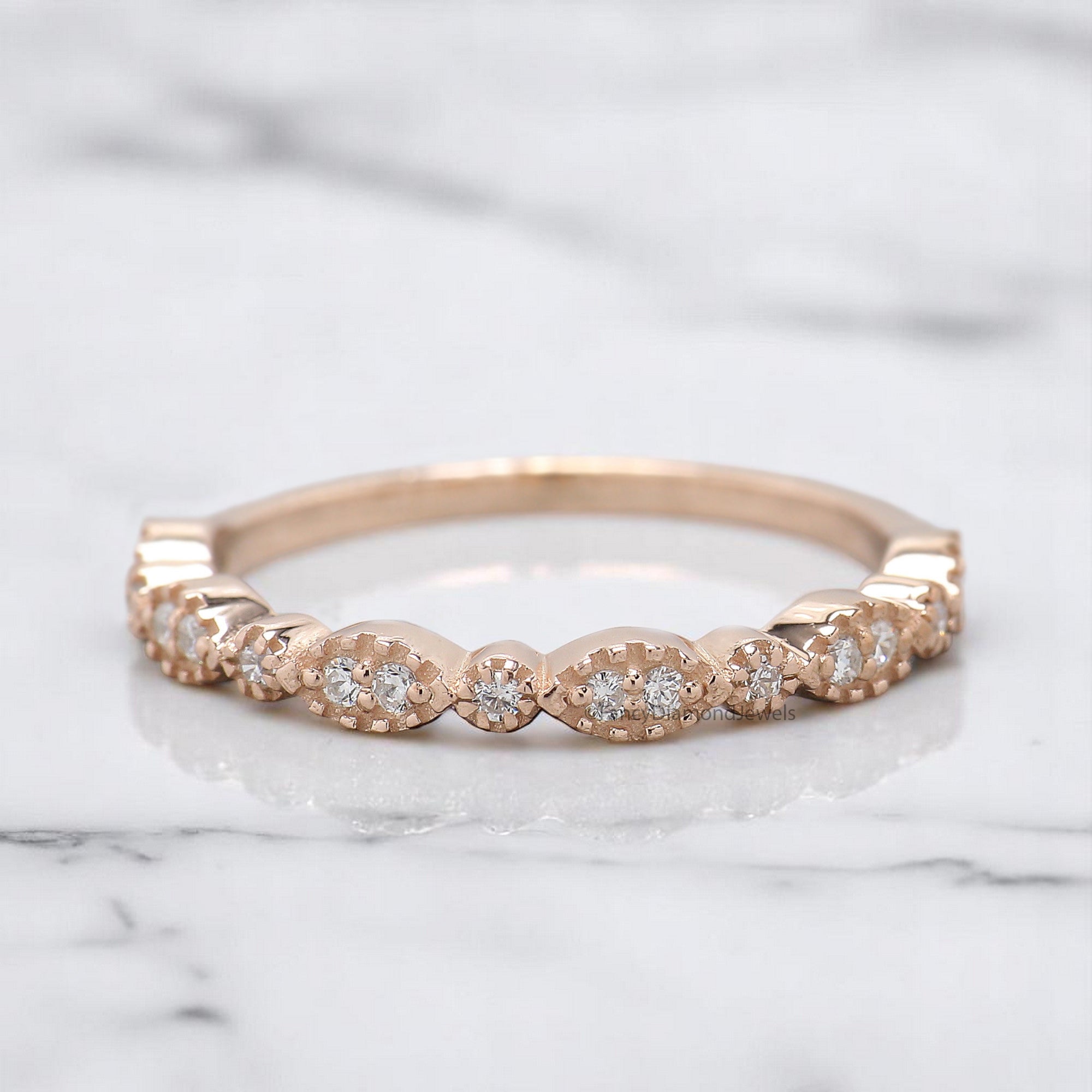 Silver/10K/14K/18K Gold Band 0.12 CT Diamond Wedding Band Half Eternity Minimalist Ring stacking dainty matching anniversary ring KD085