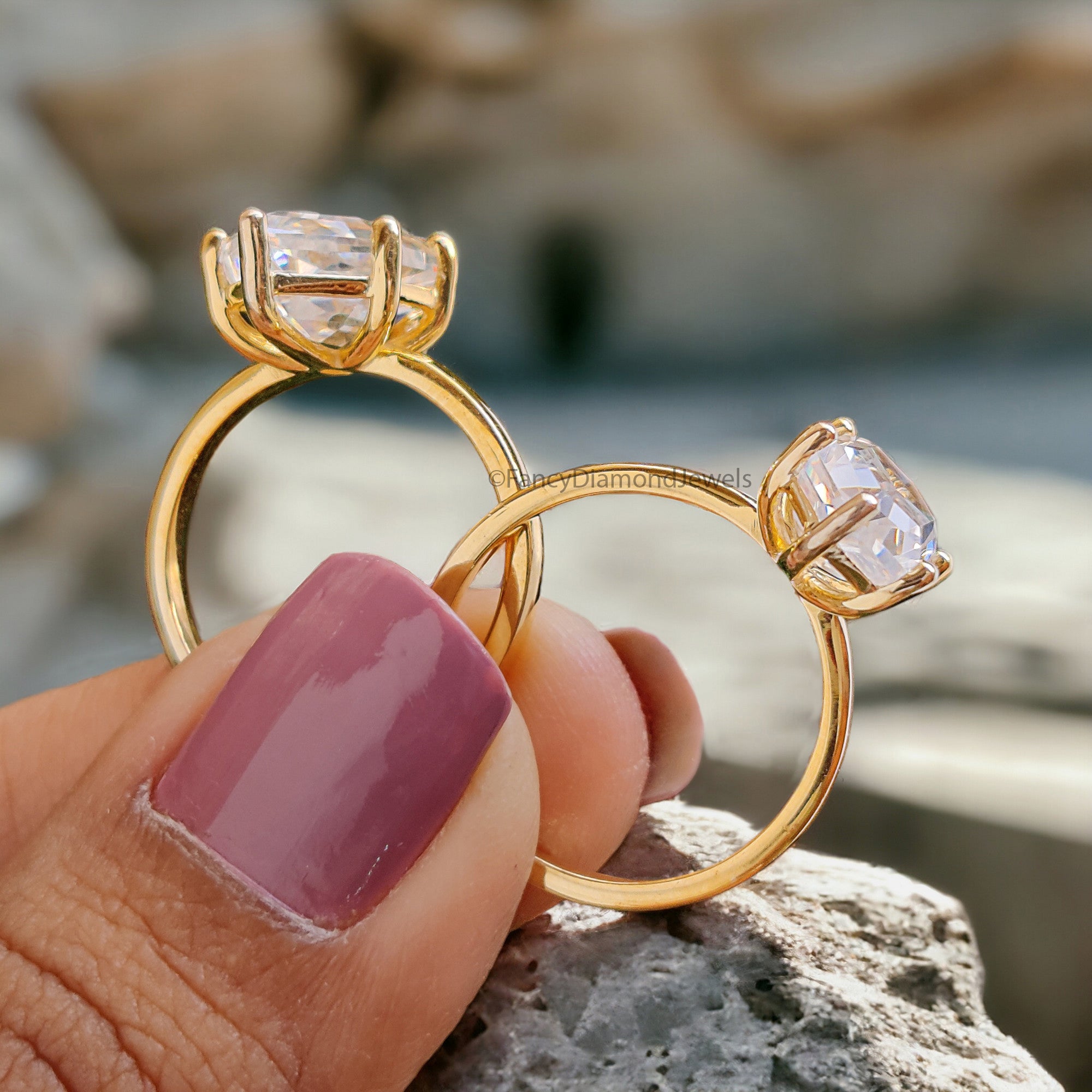 Hexagon Cut Engagement ring 8mm 10mm 11mm 13mm 14mm Stone Ring Silver Promise Ring Hexagon Cut Diamond Solitaire Ring Gift For Her FD292