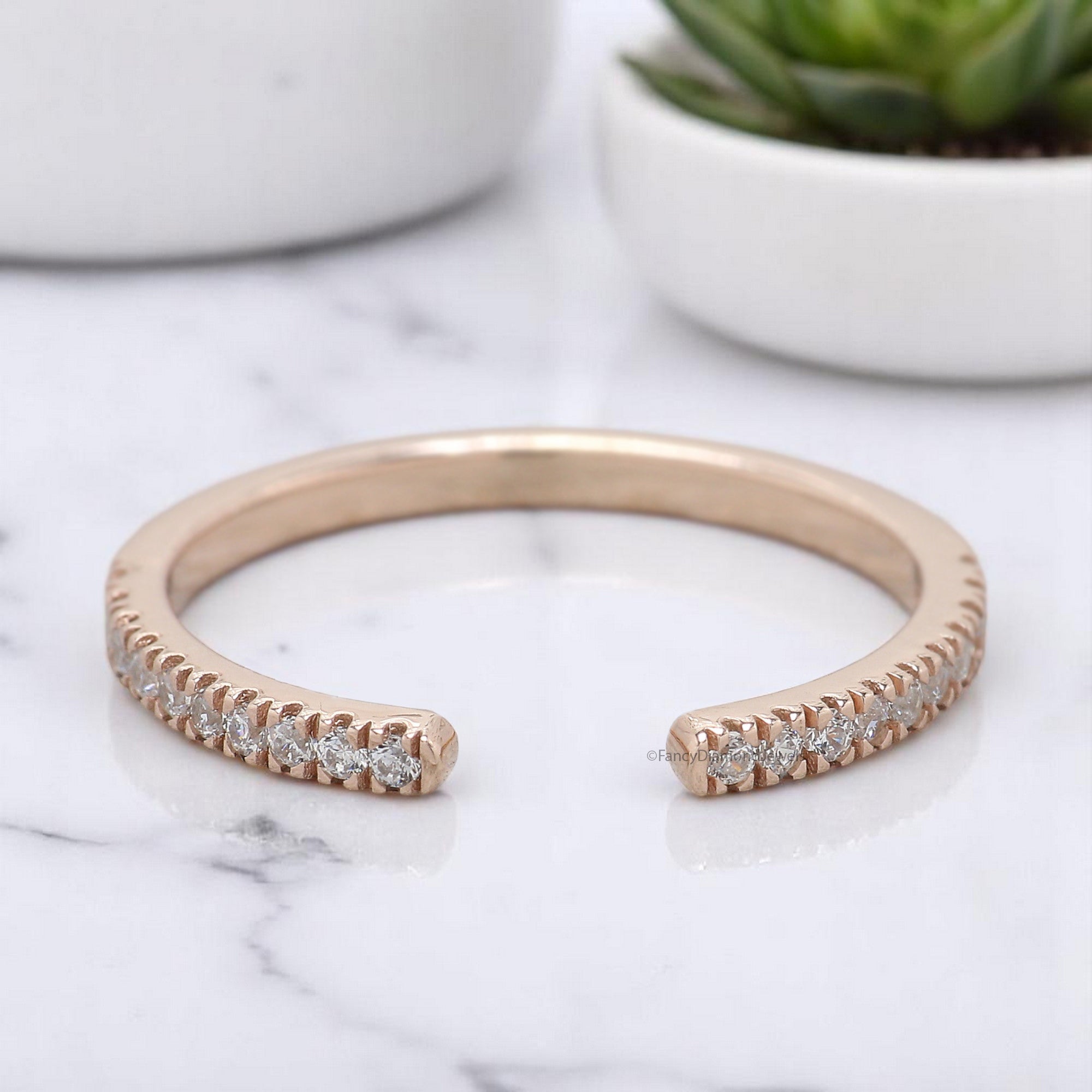 Open Gap Diamond Wedding Band 1.20 MM Diamond Half Eternity Minimalist Band Silver/10K/14K/18K Gold anniversary ring Gift For Her KD907