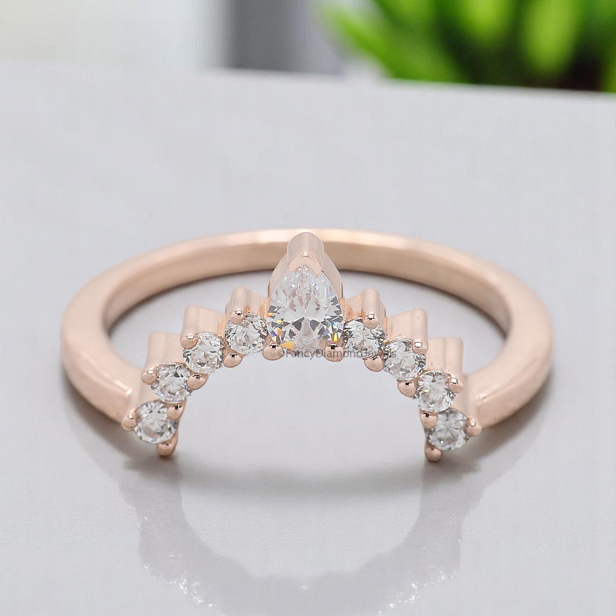 Curved wedding band Antique Pear cut Moissanite ring Silver/10K/14K/18K Band Unique Matching ring Half eternity Anniversary band FD373