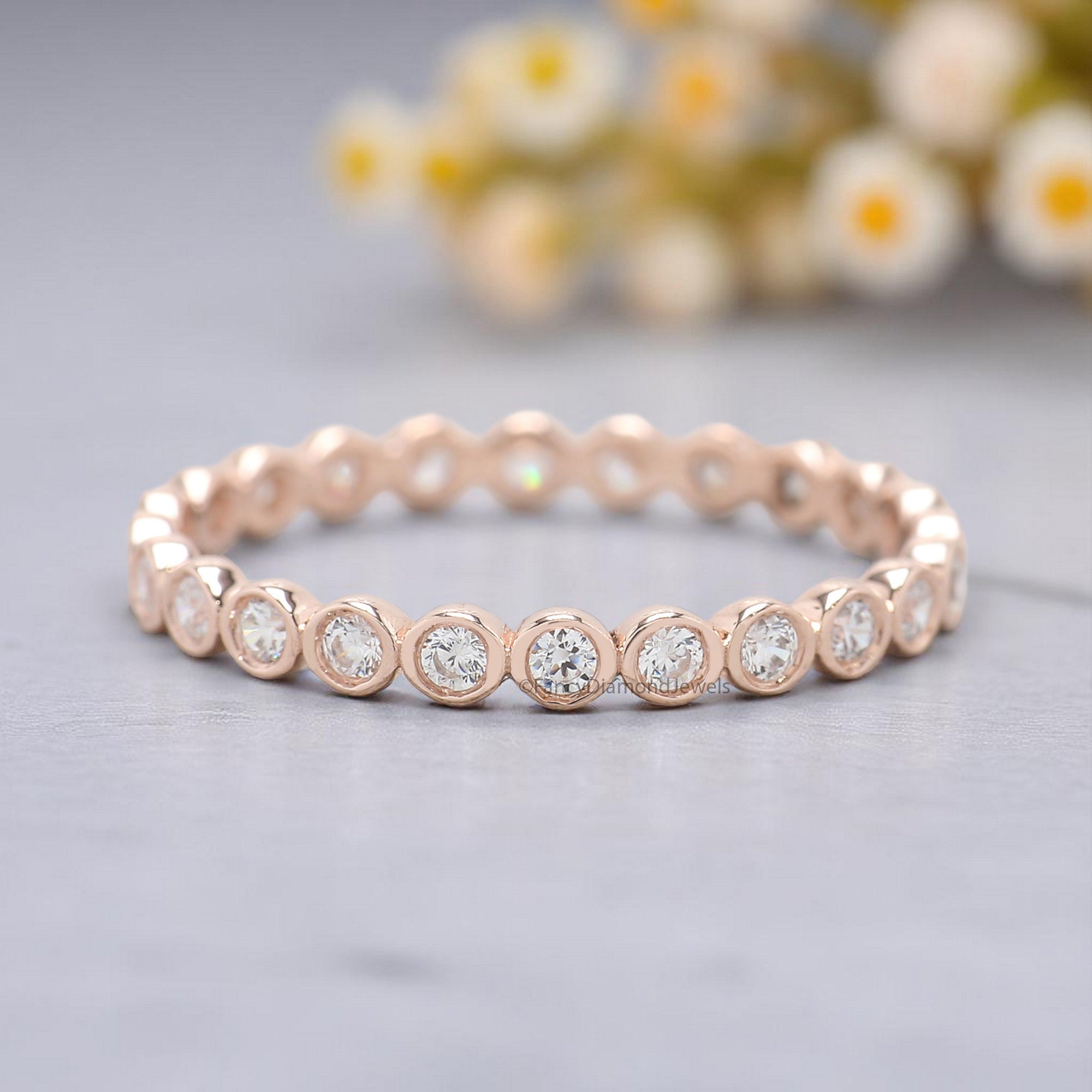Bezel Set Silver/10K/14K/18K Band 0.36 CT Natural White Diamond Wedding Band Full Eternity Minimalist stacking dainty matching Ring KD889