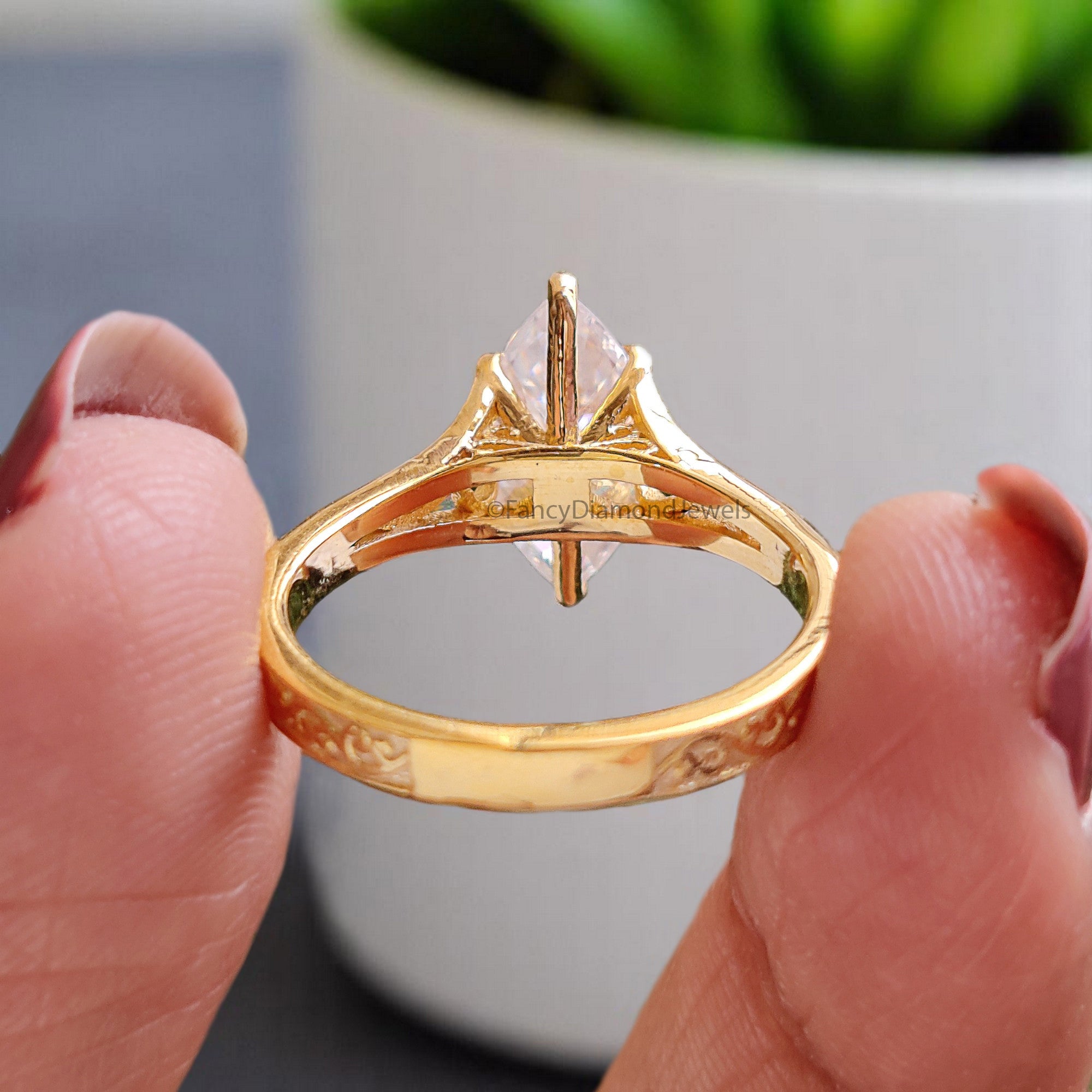 1.15 CT Marquise Cut Moissanite Engagement Ring Filigree Wedding Ring Solitaire Ring Bridal Promise Ring Yellow Gold Ring Gift For Her FD365