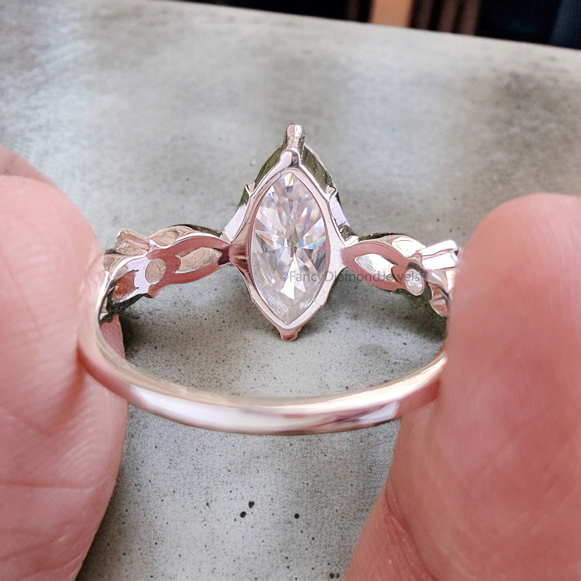 0.95 Ct Marquise Shape Colorless Engagement Ring Three Stone Ring Unique Bridal Ring White Gold Ring Anniversary Ring Gift For Her FD332