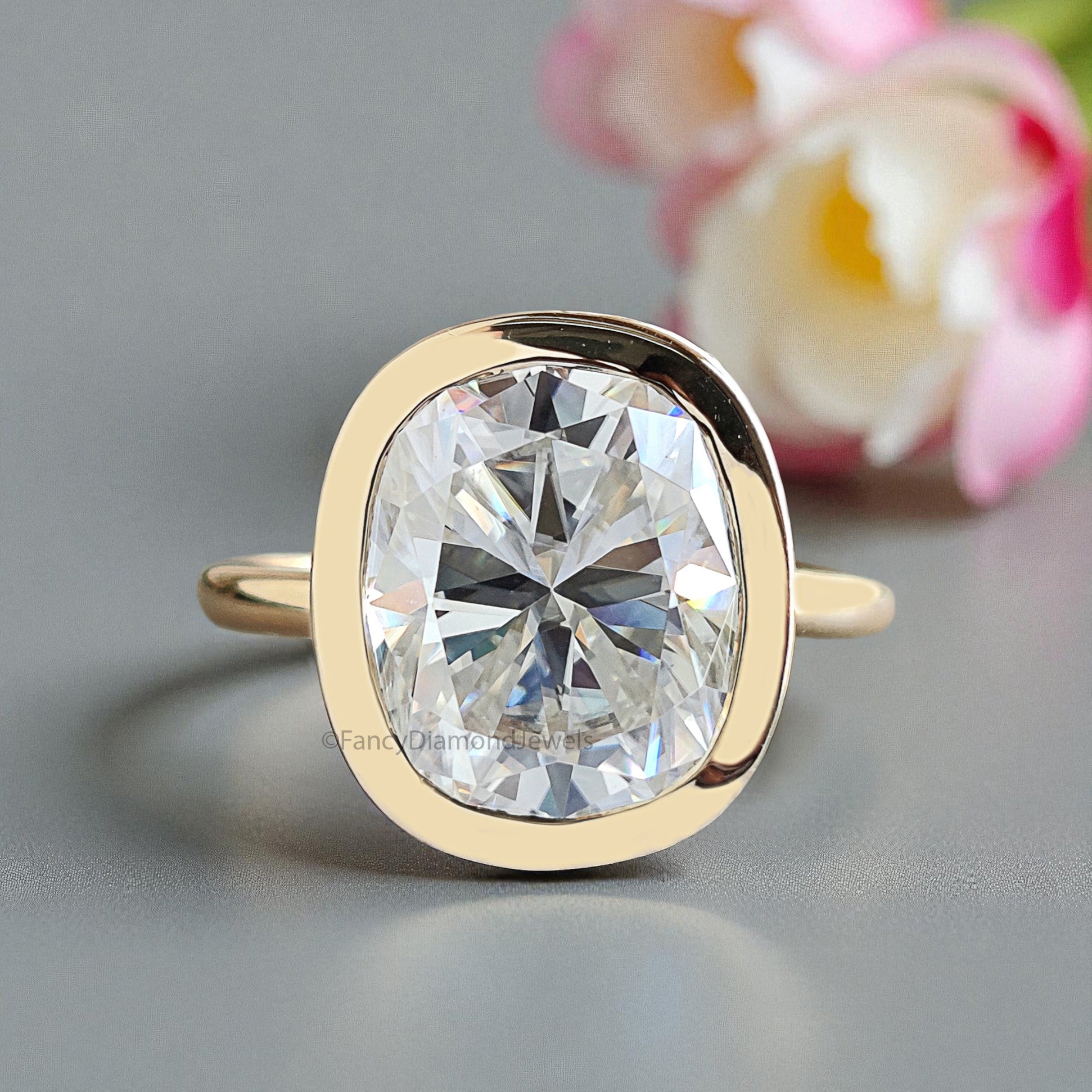 4.00 CT Cushion Shape Colorless Moissanite Ring Bezel Set With Hidden Halo Elongated Cushion Moissanite Ring Wedding Ring Gift For Her FD457