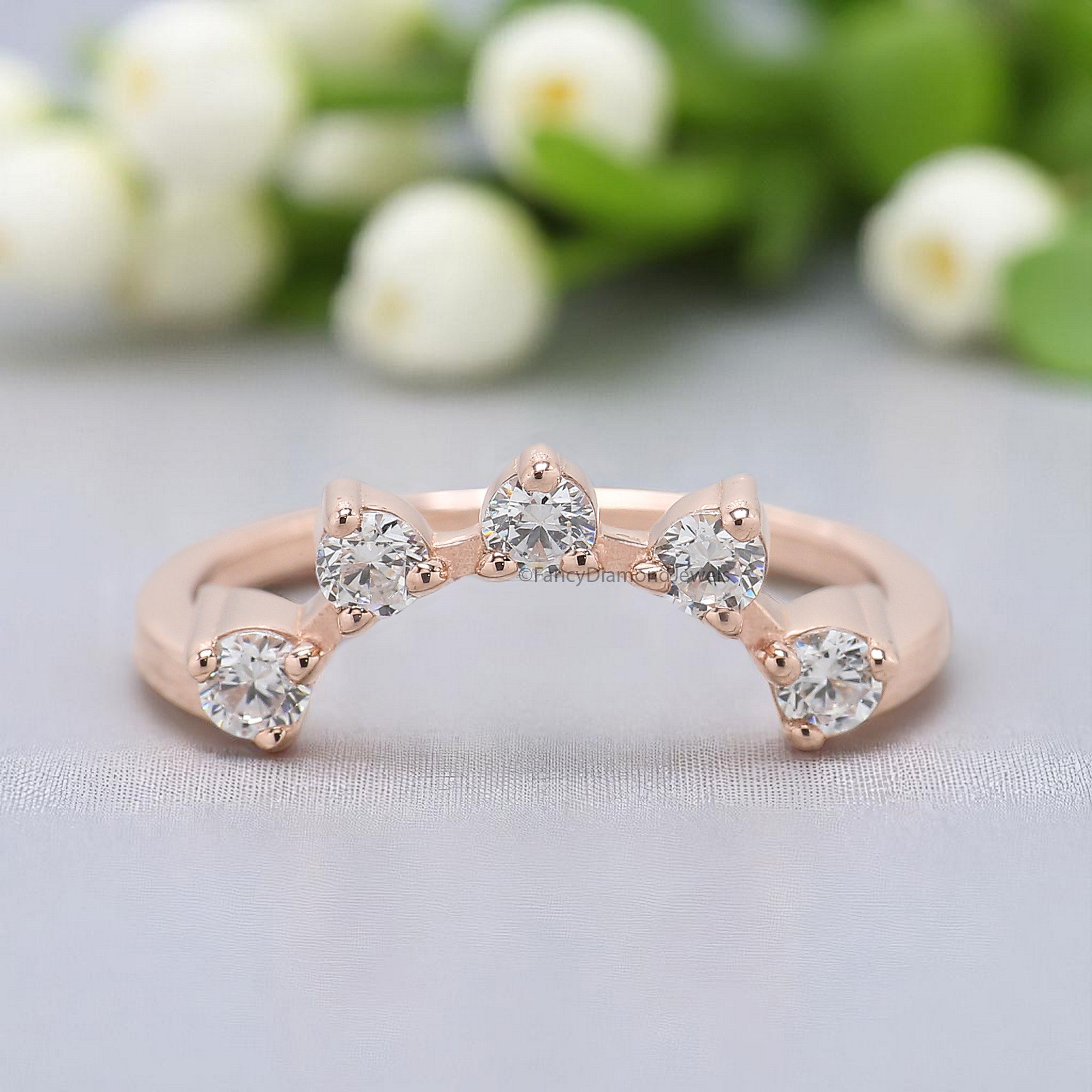 Silver/10K/14K/18K Engagement Band Art Deco Crown Wedding Band 0.38 TW Round Diamond Band Half Eternity Anniversary Rose Gold Ring FD375