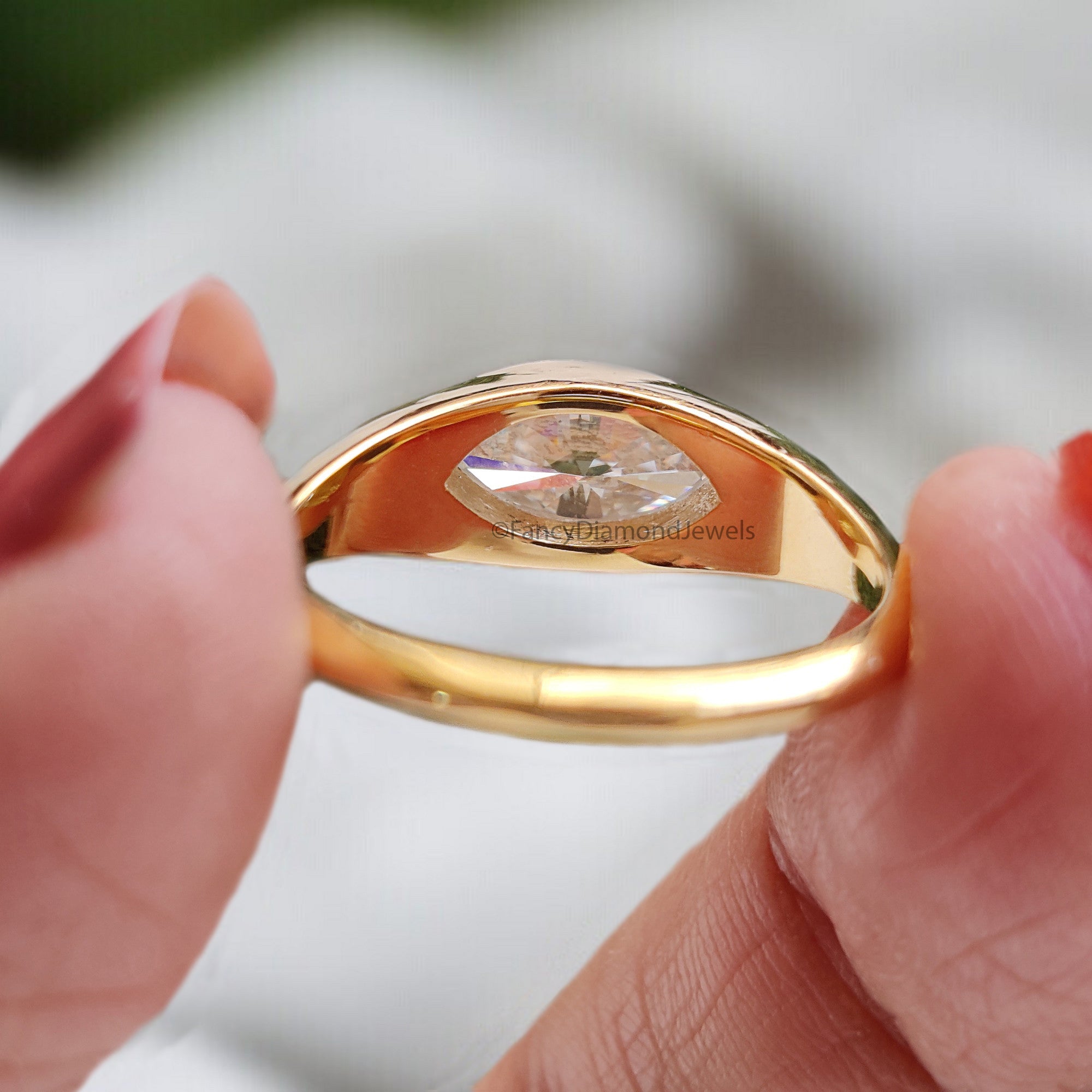 1.00 CT Marquise Cut Moissanite Engagement Ring Marquise Bezel Set Ring Solitaire Ring Wedding Ring Yellow Gold Ring Promise Ring FD361