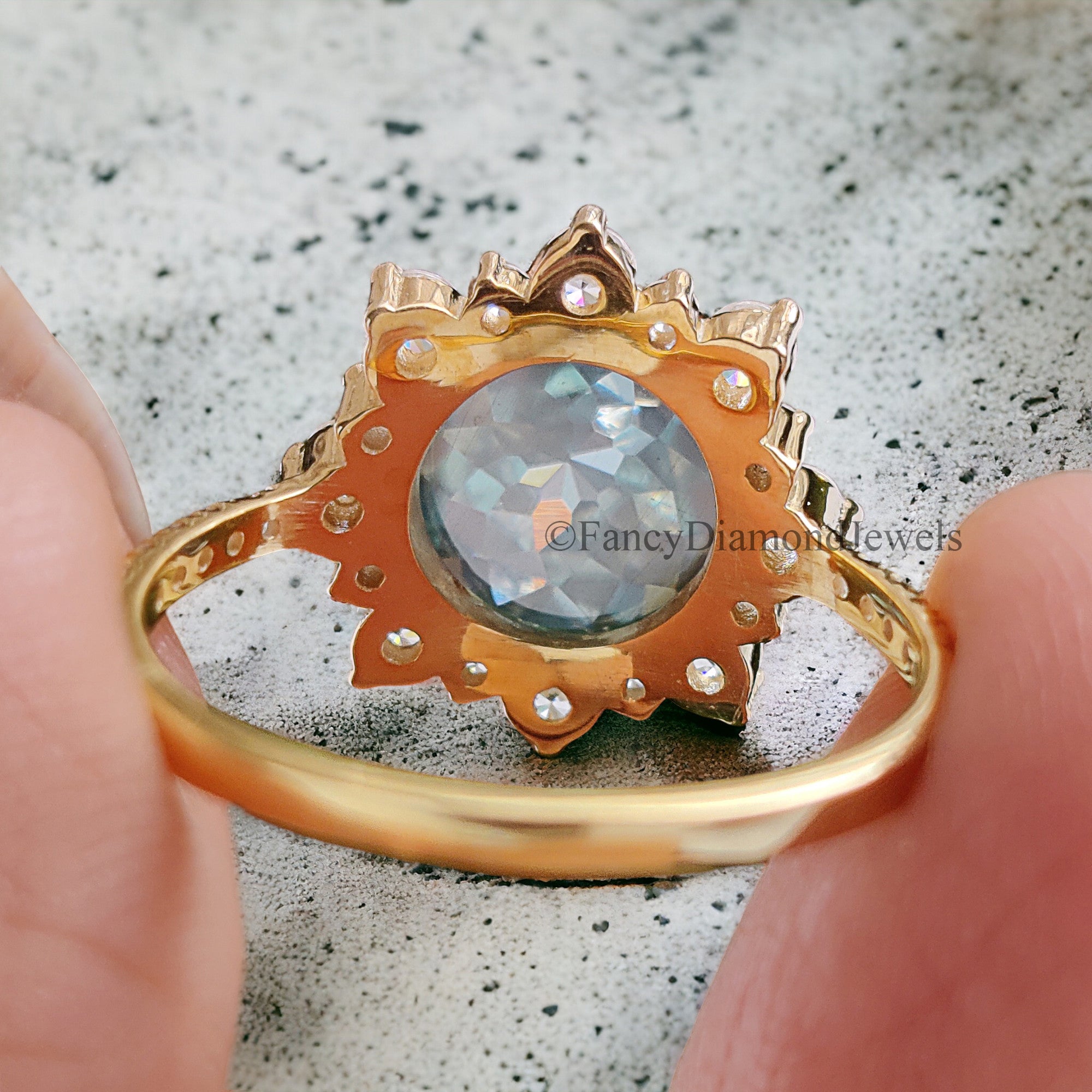 Antique 2.70 CT Round Rose Cut Blue Moissanite Engagement Ring Cluster Wedding Ring Anniversary Gift Promise Ring Unique Ring FD256