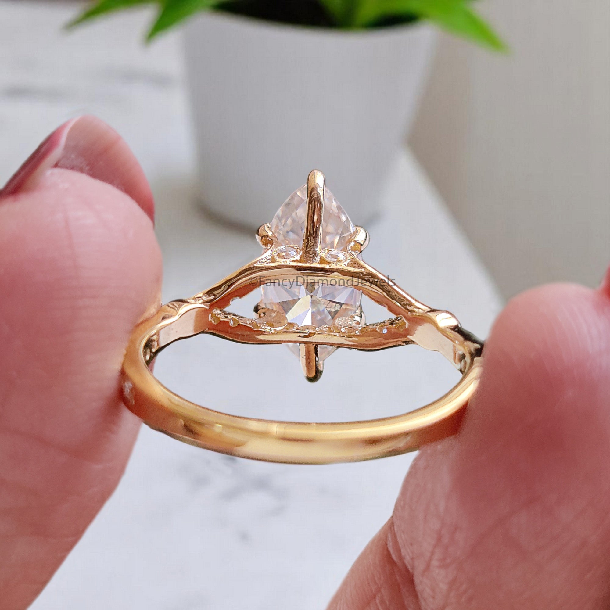 1.75 CT Marquise Cut Moissanite Engagement Ring Split Band Ring Bridal Ring Prong Set Ring Wedding Ring Yellow Gold Ring Promise Ring FD363