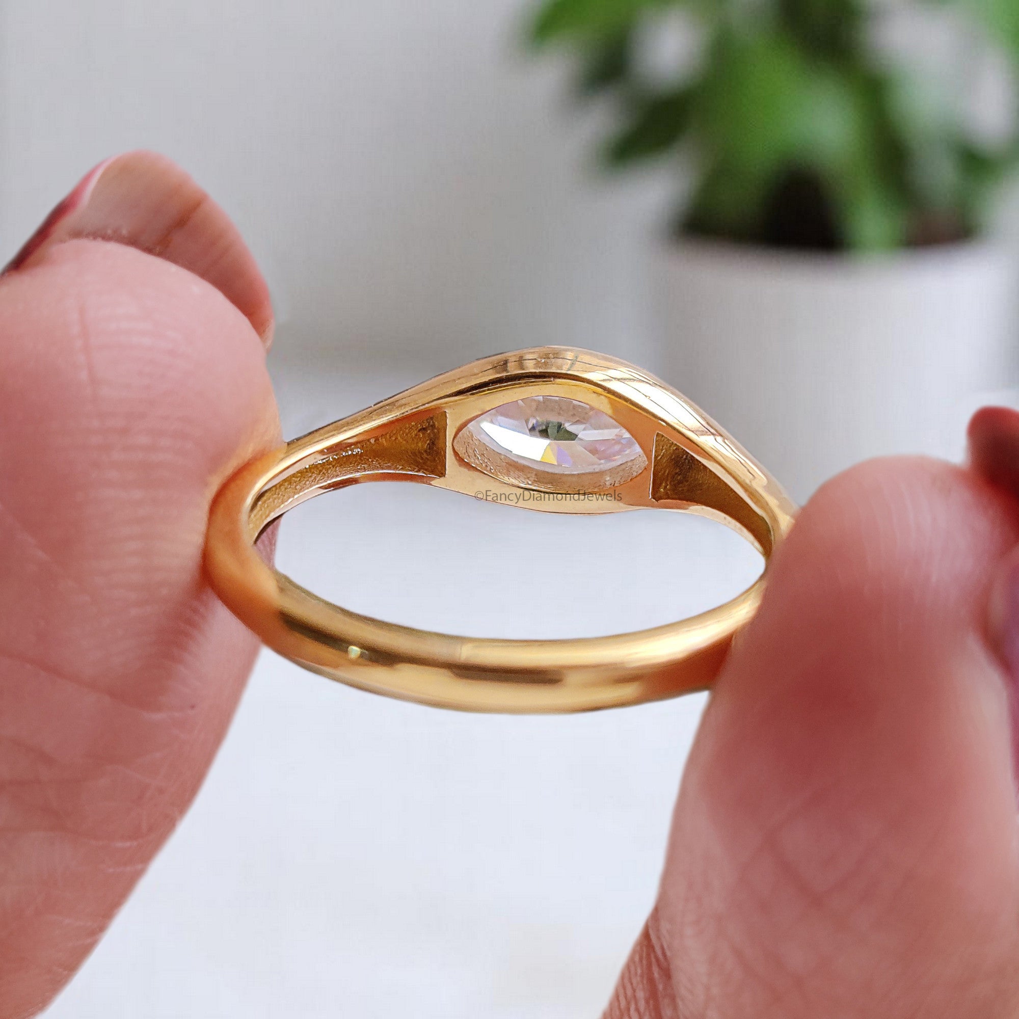 0.50 CT Marquise Cut Moissanite Engagement Ring Marquise Bezel Set Ring Solitaire Ring Wedding Ring Yellow Gold Ring Promise Ring FD368