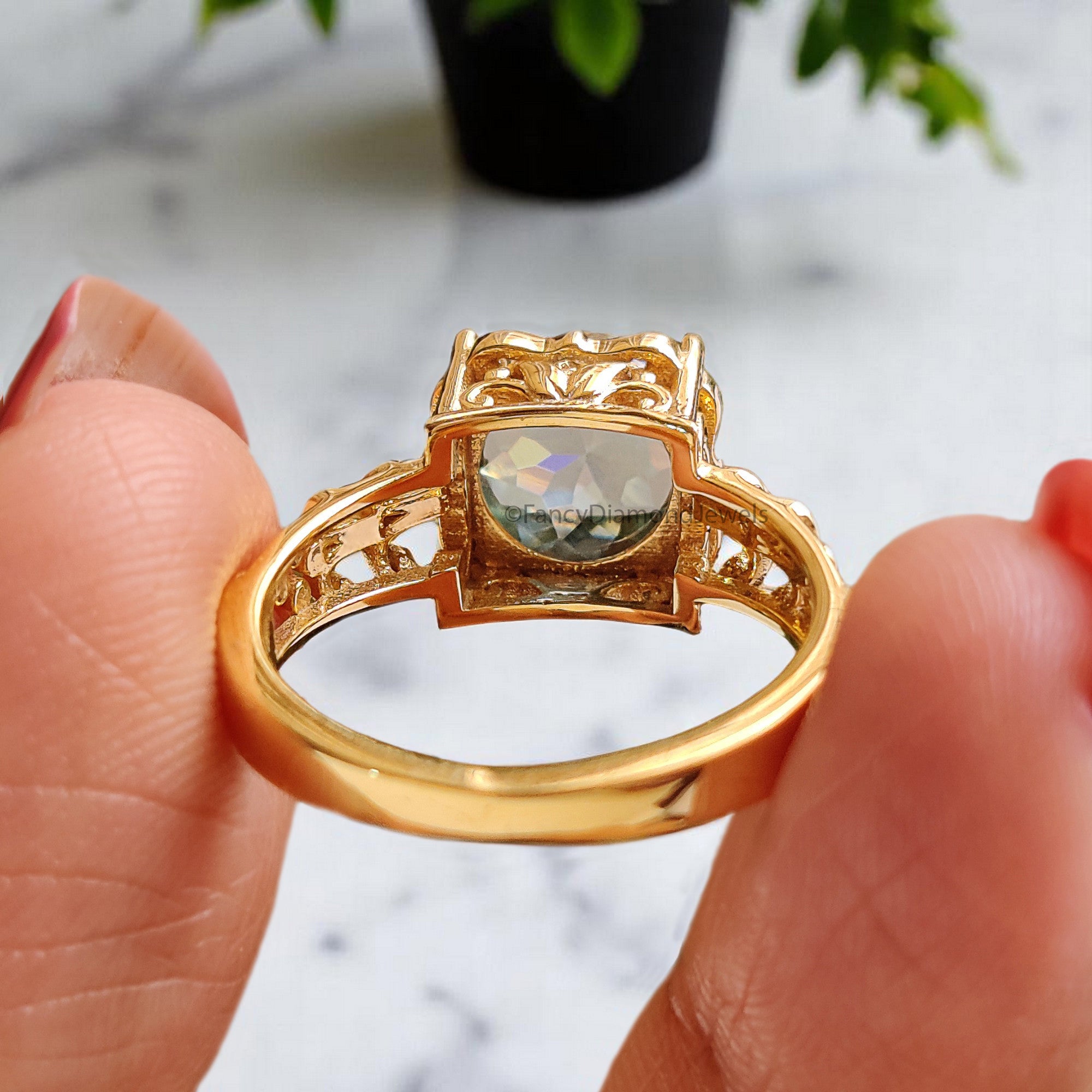 Antique 2.65 CT Round Rose Cut Blue Moissanite Engagement Ring Filigree Wedding Ring Anniversary Gift Promise Ring Unique Ring FD369