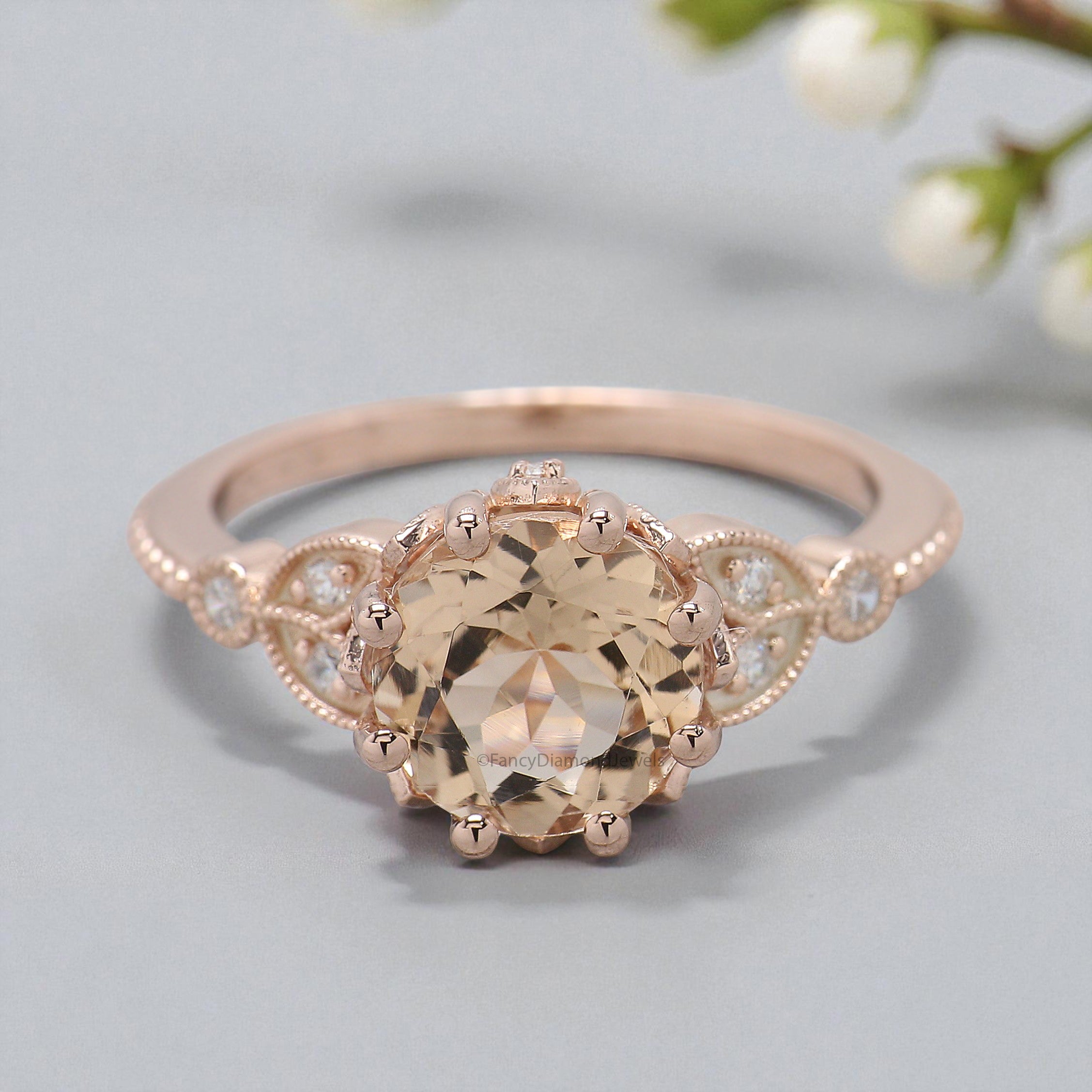 1.80 CT Round Brilliant Cut Natural Morganite Engagement Ring Rose Gold Ring Round Wedding Ring Unique Vintage Ring Gift For Her FD449