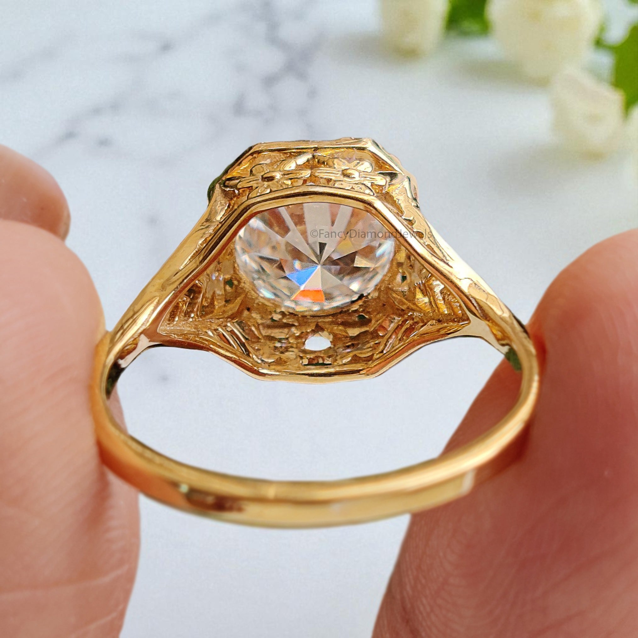 Art Deco Ring 1.80 CT Round Old European Cut Colorless Moissanite Ring OEC Ring Engagement Ring Wedding Ring Bridal Set 14KT Gold FD121
