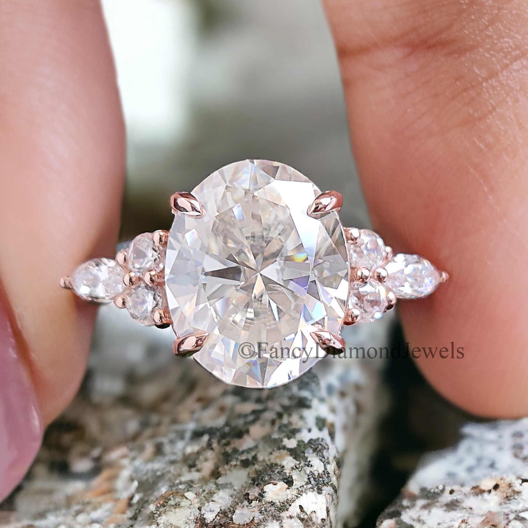 2.40 CT Oval Moissanite Engagement ring set Marquise Moissanite ring Promise Ring Rose Gold Ring Vintage Enhancer Wedding Band FD253