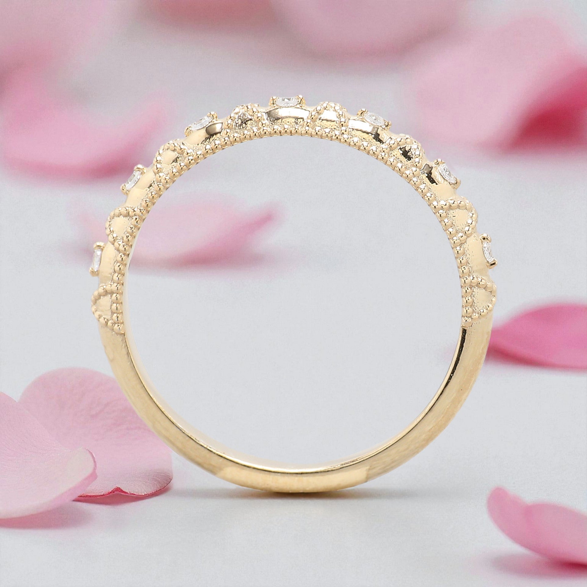 Half Eternity Band Vintage Lab Grown Diamond Wedding Band 14K Solid Gold Milgrain Band Ring Stackable Matching Rings Gift for Women FD453