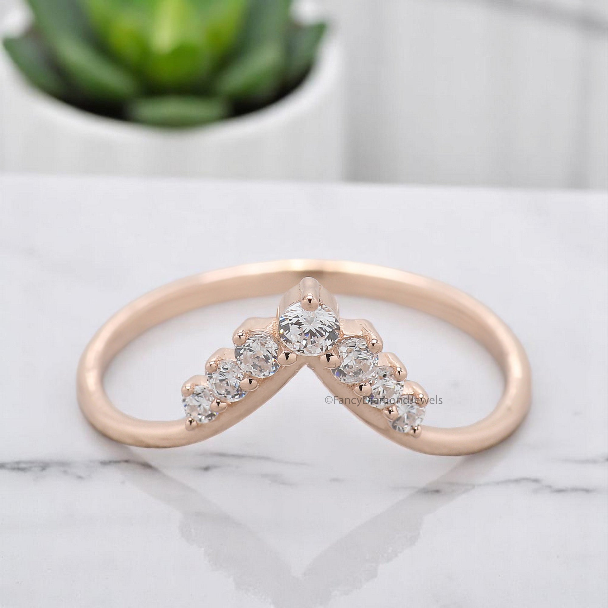 Art Deco Crown Wedding Band 0.20 TW Round Diamond Band Rose Gold Silver/10K/14K/18K Engagement Band Half Eternity Anniversary Ring FD374