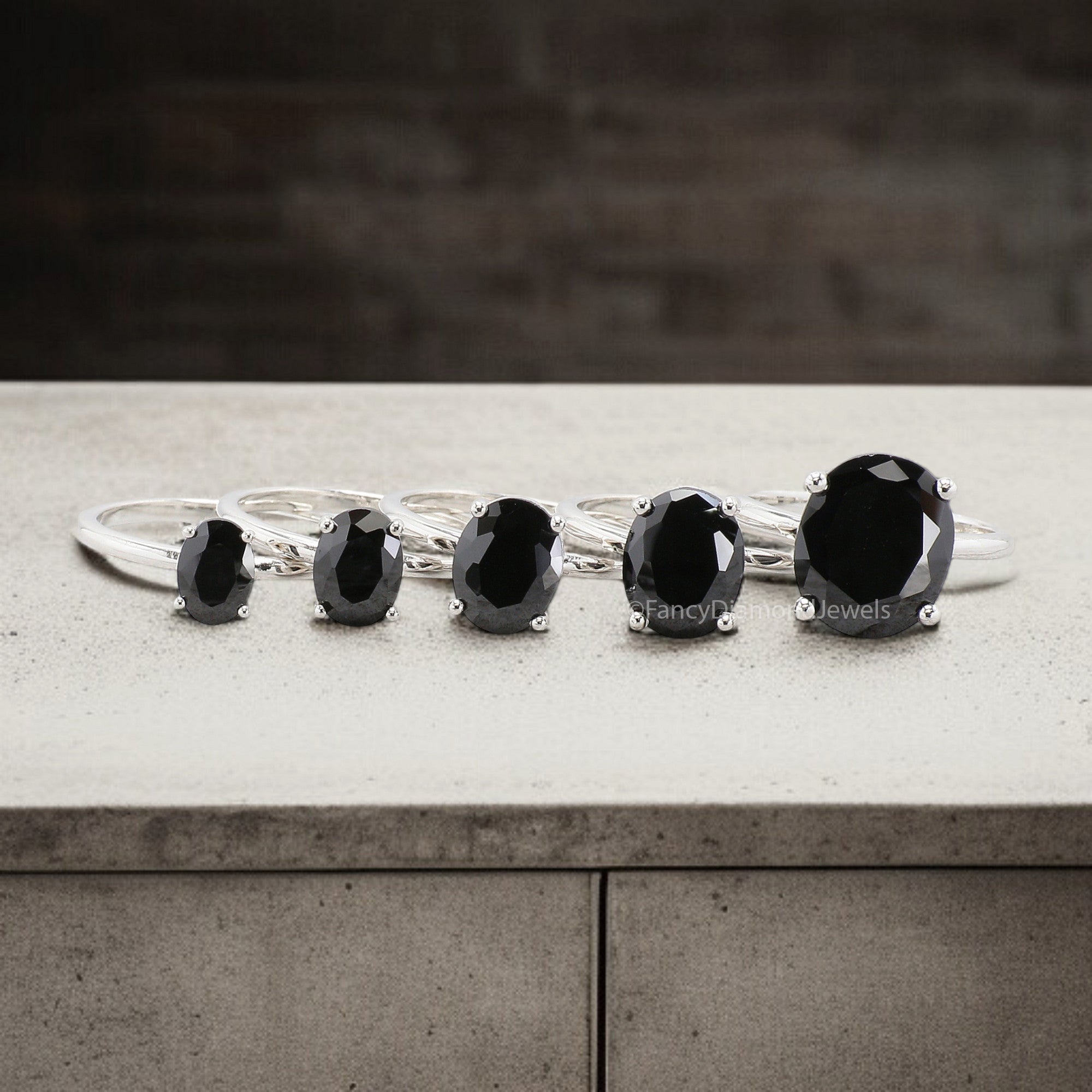 Oval Black Onyx engagement ring 12mm 10mm 9mm 8mm 7mm stone ring Simulant Solitaire ring Diamond ring Silver ring Gift for her FD330