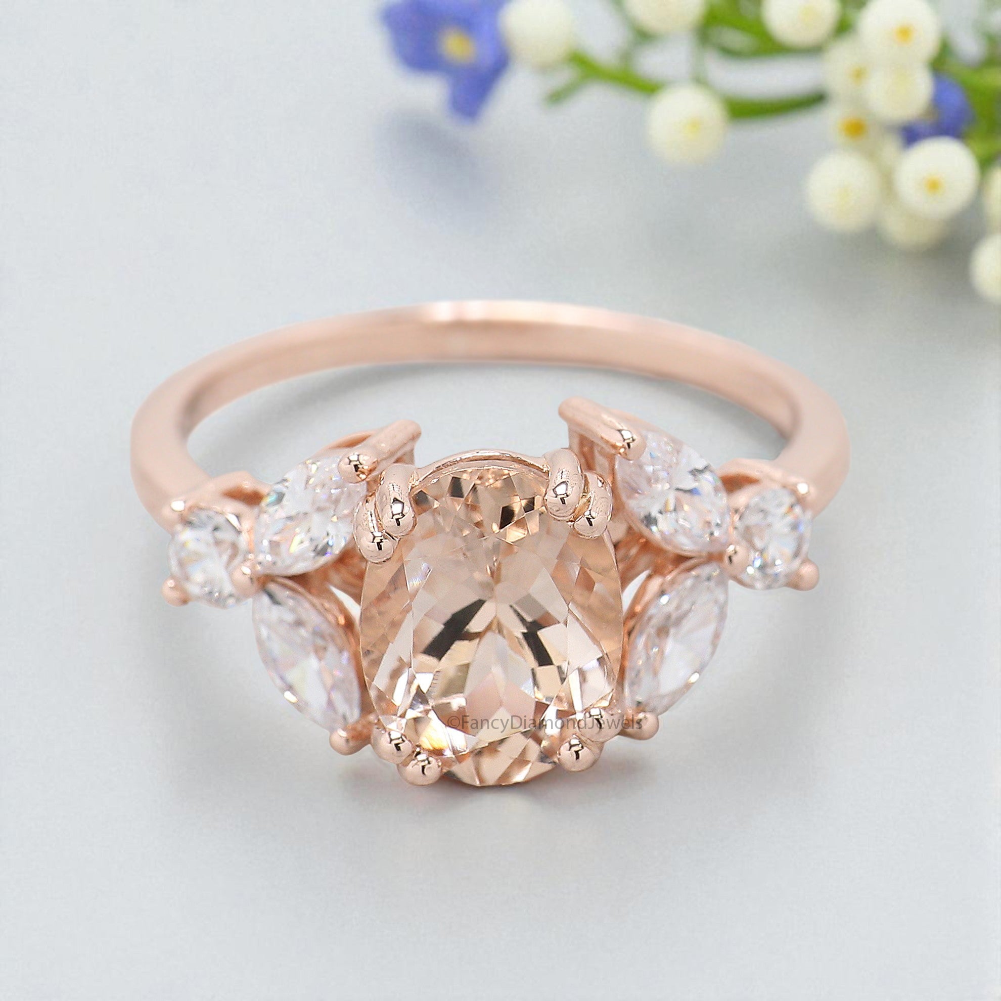 1.70 CT Oval Cut Natural Morganite Engagement Ring Rose Gold Ring Oval Shape Wedding Ring Unique Vintage Marquise Ring Gift For Her FD448