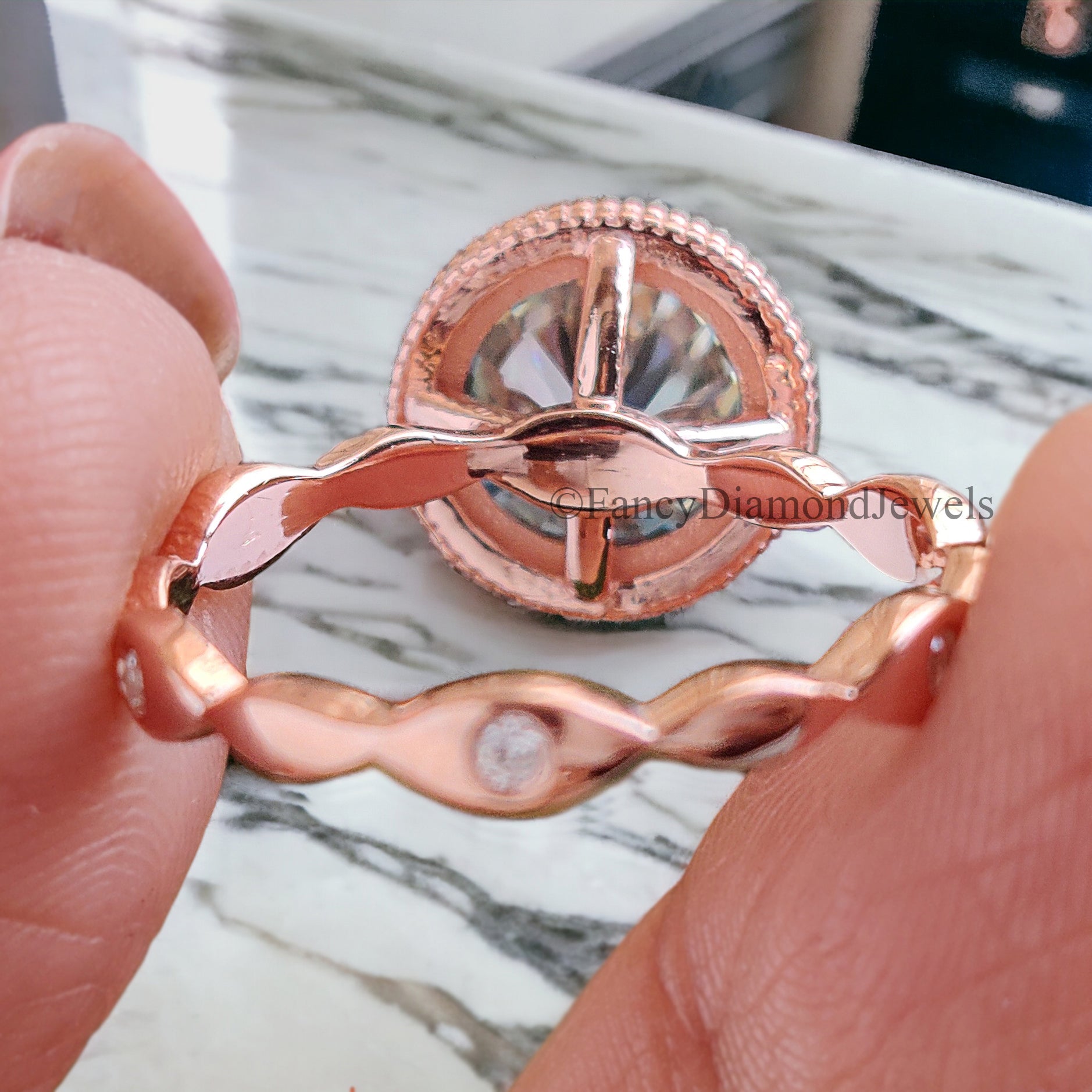 Round Cut Blue Moissanite Engagement Wedding Ring 14K Solid Gold Anniversary Ring Proposal Bezel Ring Authentic Moissanite Ring FD268