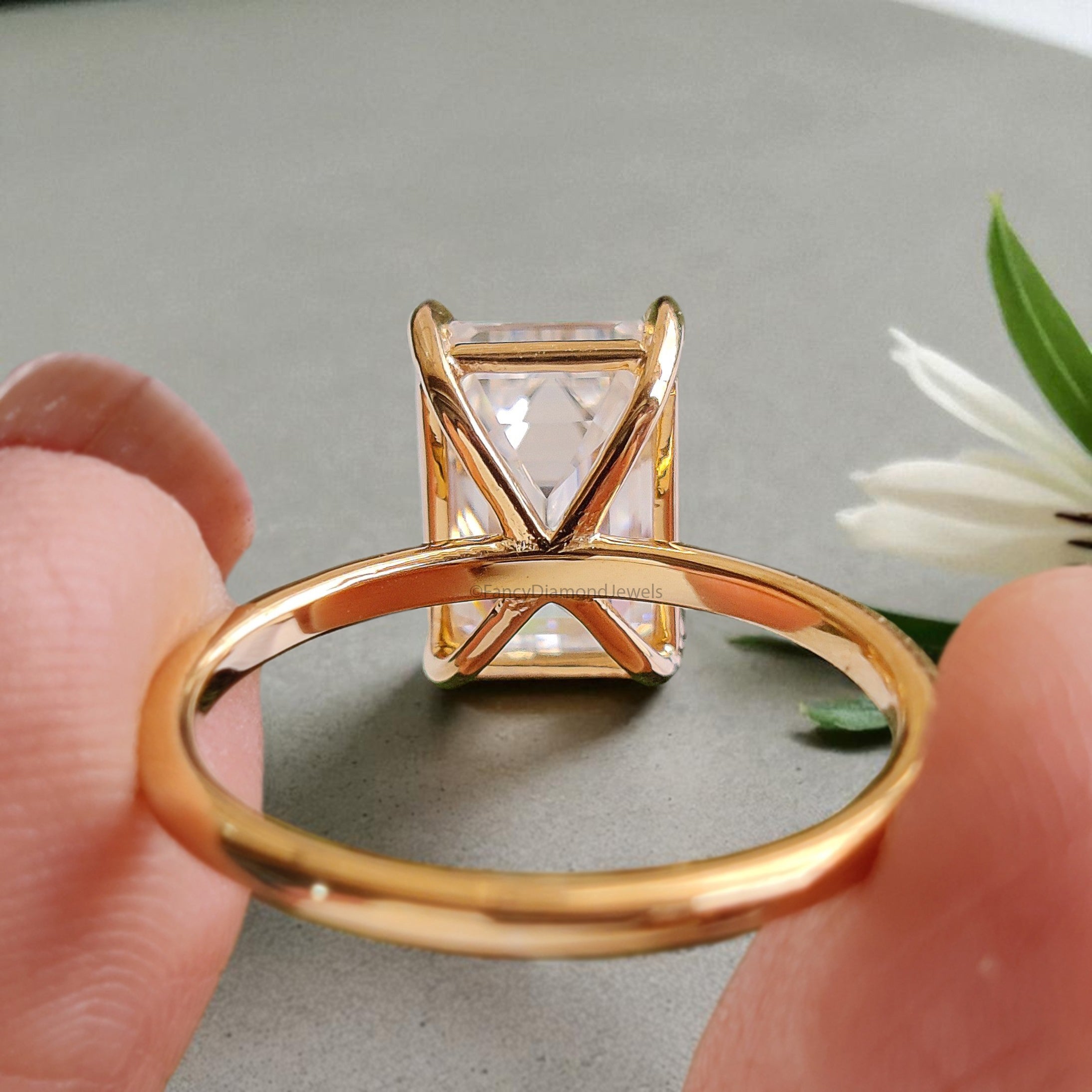 2.90 Emerald Cut Engagement Ring in Solid Yellow 10K/14k/18k Gold Emerald Cut Solitaire Engagement Ring Brilliant Moissanite Ring FD04