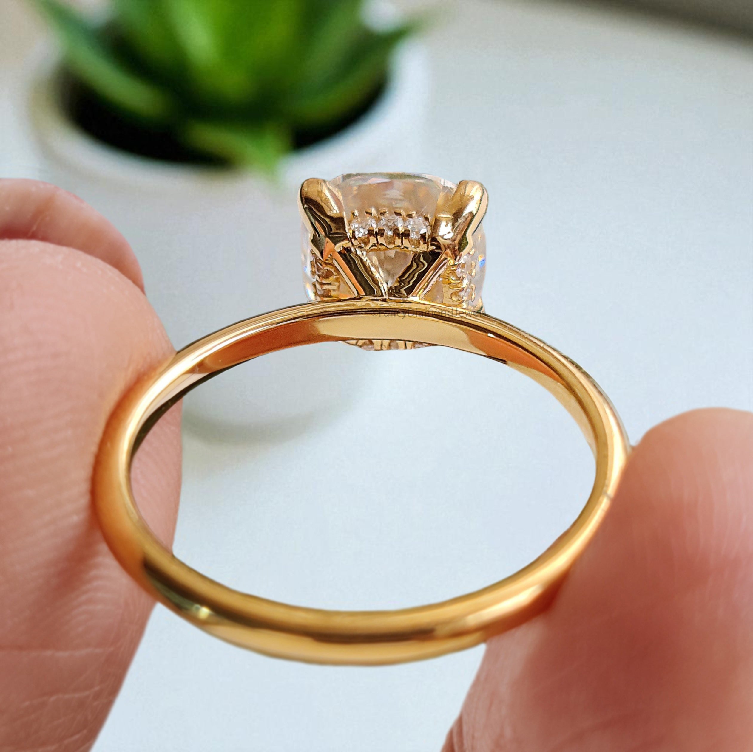 Hidden Halo Engagement Ring 2.07 TW Cushion Near Colorless Moissanite Ring Wedding Ring 14K Yellow Gold Bespoken Jewelry Bridal Set FD11