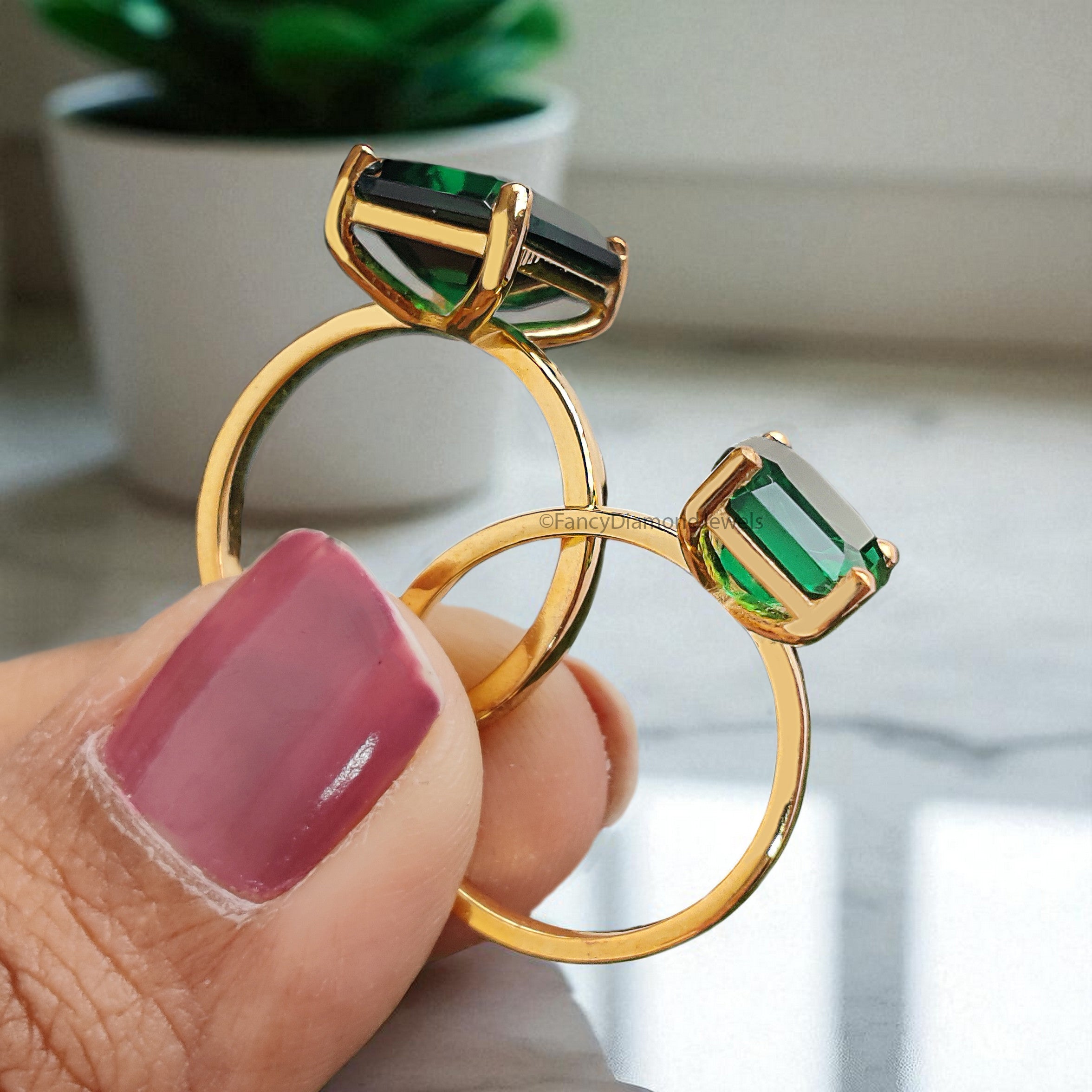 Green Emerald stone 11mm 10mm 9mm 8mm 7mm ring Emerald Cut engagement ring silver Ring simulant Solitaire ring Emerald Diamond ring FD384