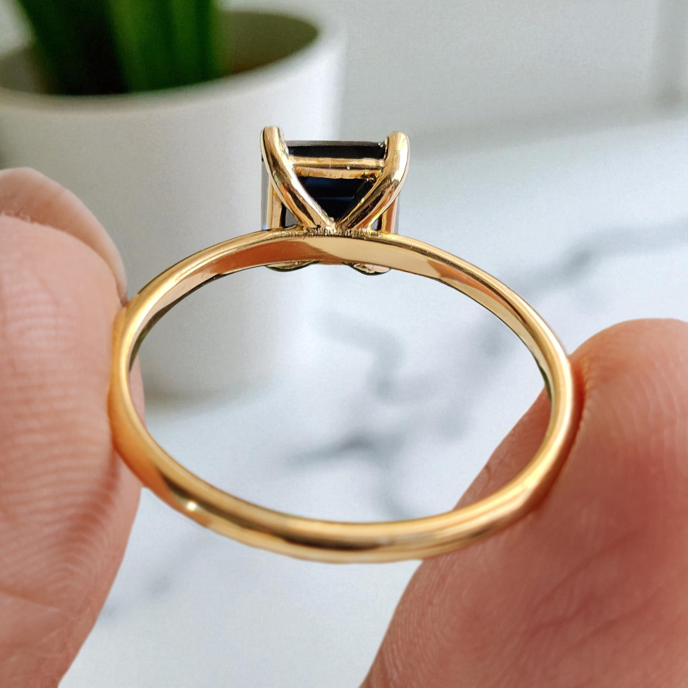 1.15 CT Radiant Cut Royal Blue Moissanite Ring Yellow Gold Ring Engagement Ring Solitaire Ring Wedding Ring Anniversary Gift Ring FD410