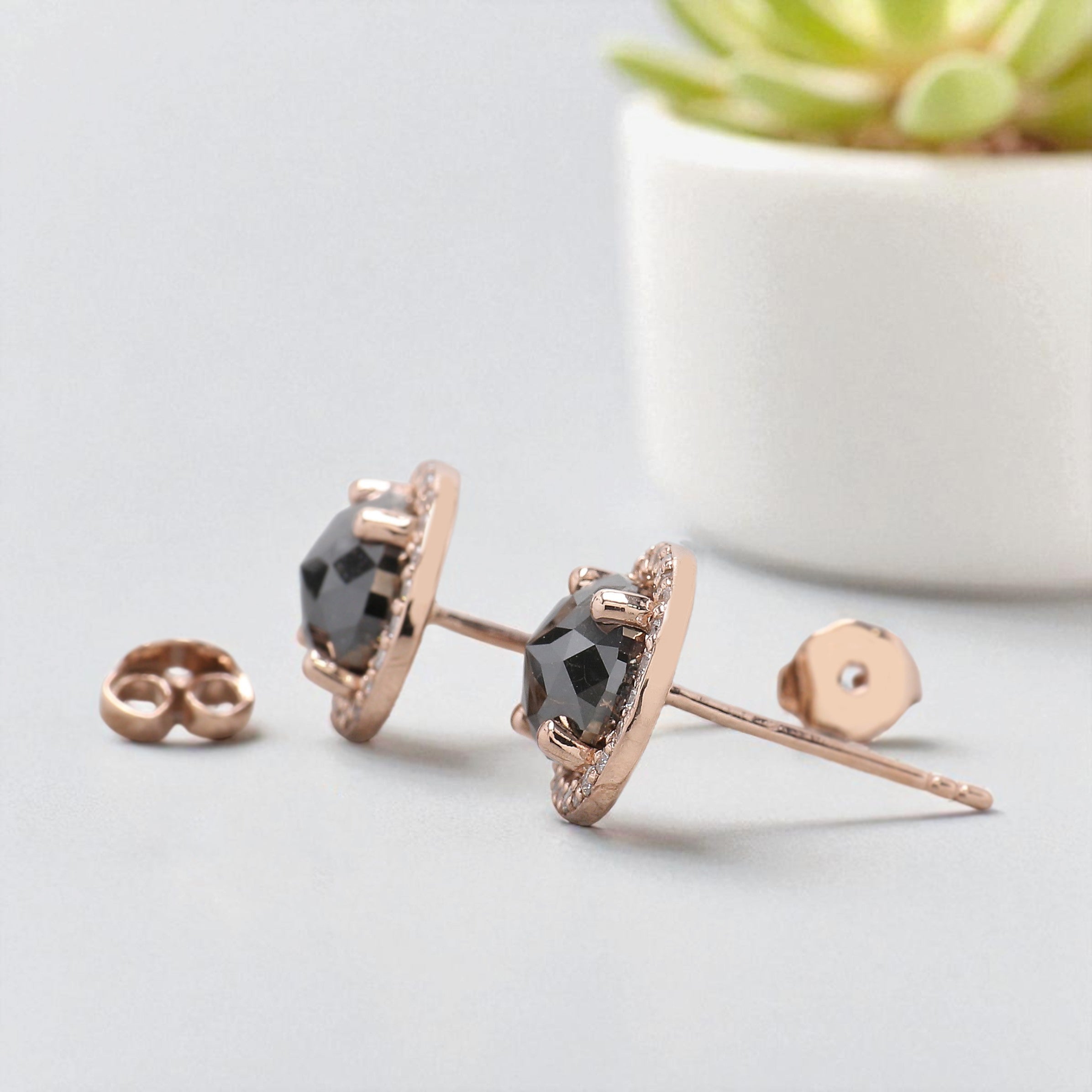 4.45 CT Oval Shape Salt And Pepper Diamond Earring Oval Cut Earring Halo Set Earring Engagement Earring Earlobe Earrings Gift For Her KD861
