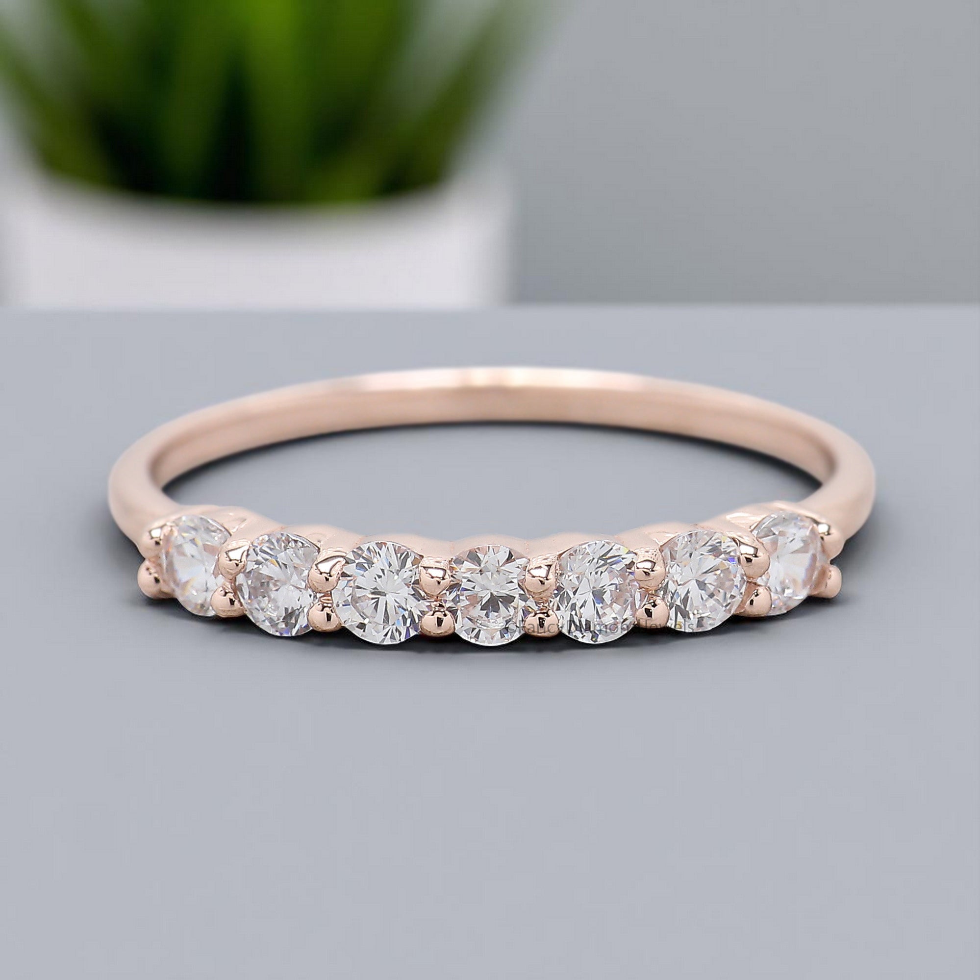 2.50 MM Seven Moissanite Diamond Wedding Band Half Eternity Minimalist Ring stacking dainty matching Silver/10K/14K/18K Gold Band KD897