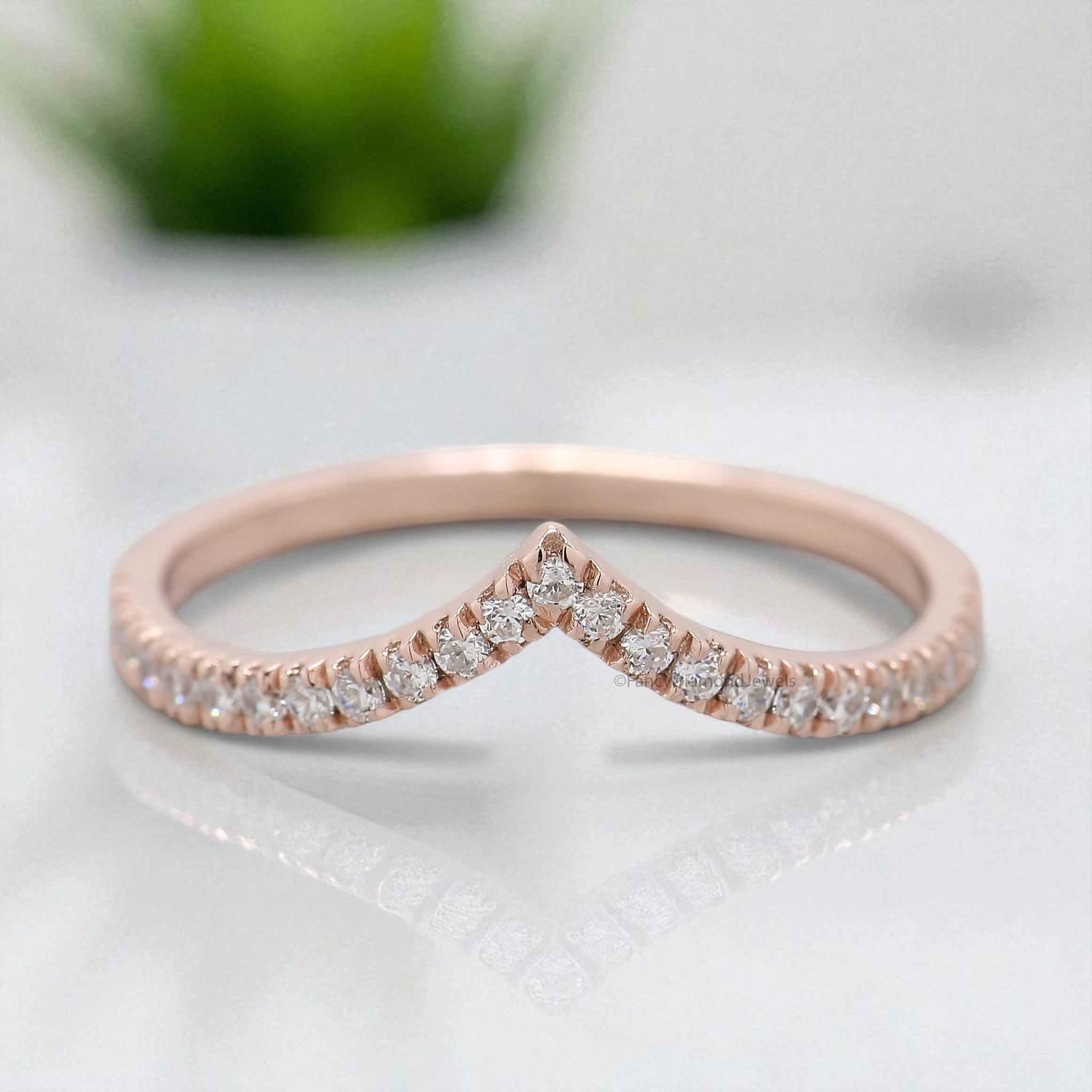 V Shaped Wedding Band 0.20 TW Round Diamond Band Rose Gold Silver/10K/14K/18K Gold Engagement Band Half Eternity Anniversary Ring KD261