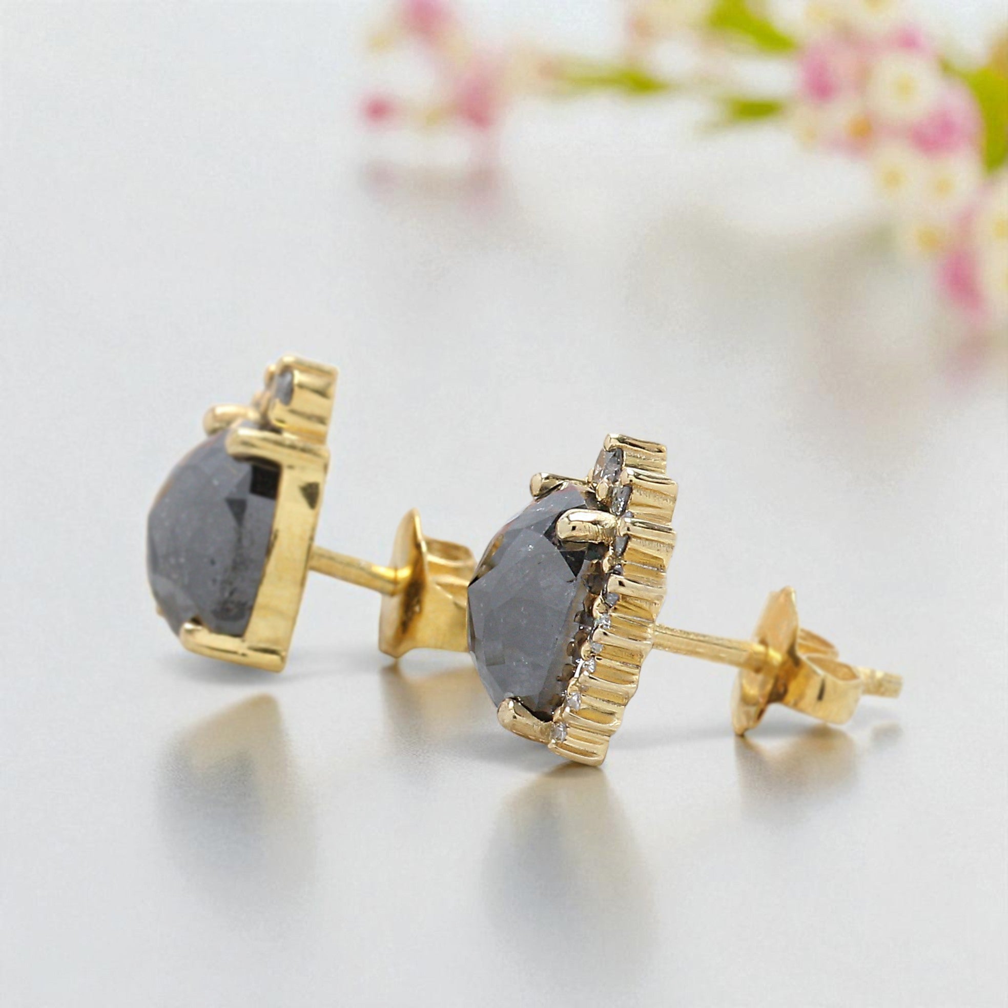 Cushion Black Color Diamond Earring 2.50 Ct 7.30 MM Cushion Diamond Earring 14K Solid Yellow Gold Silver Cushion Earring Gift For Her KD947
