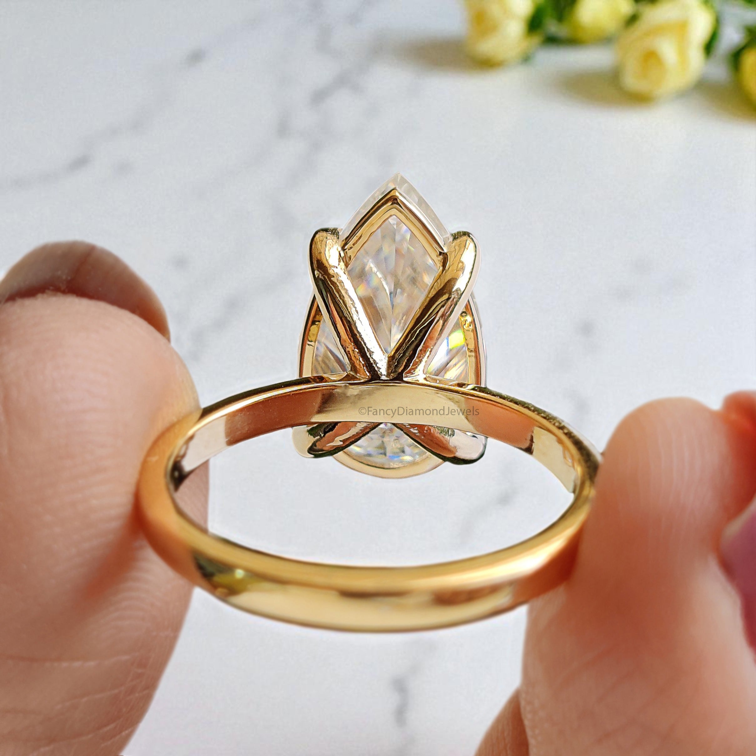 4.60 CT Pear Brilliant Cut Moissanite Engagement Ring Prong Set Ring Pear Solitaire Ring Wedding Ring Yellow Gold Ring Gift For Her FD444