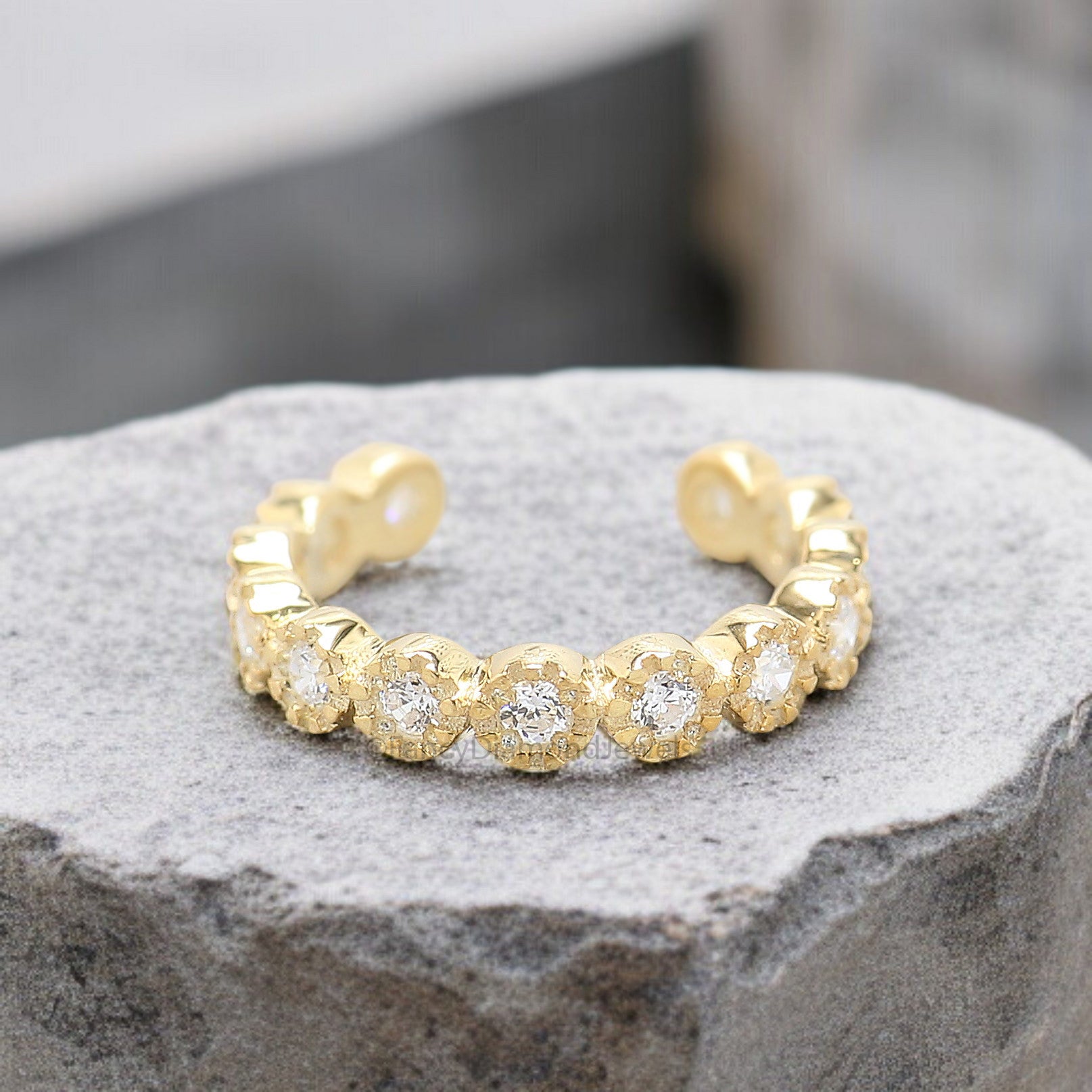 Round Brilliant Cut Colorless Moissanite Diamond Ear Cuff Conch Ear Cuff Sterling Silver Helix Piercing Yellow Gold Ear Wrap FD357