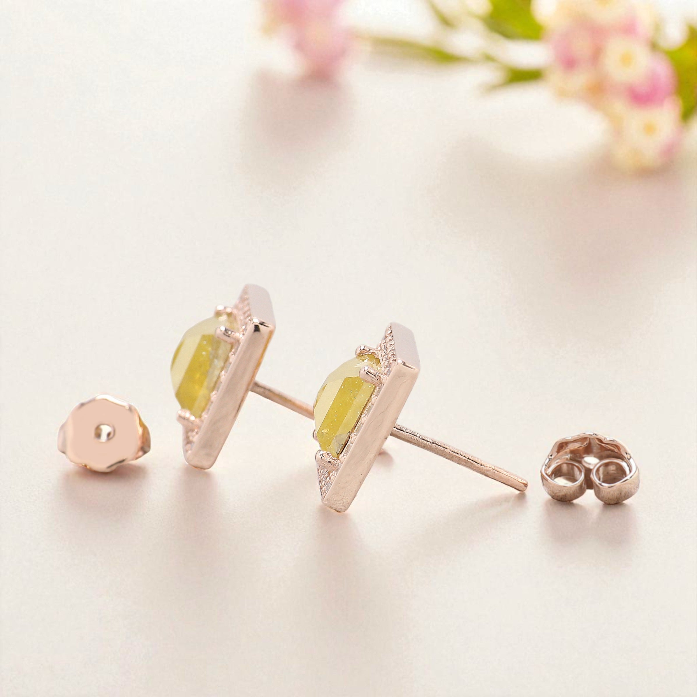 Rectangle Yellow Color Diamond Earring 2.37 Ct 8.30 MM Rectangle Diamond Earring 14K Solid Rose Gold Silver Earring Gift For Her KDN7986