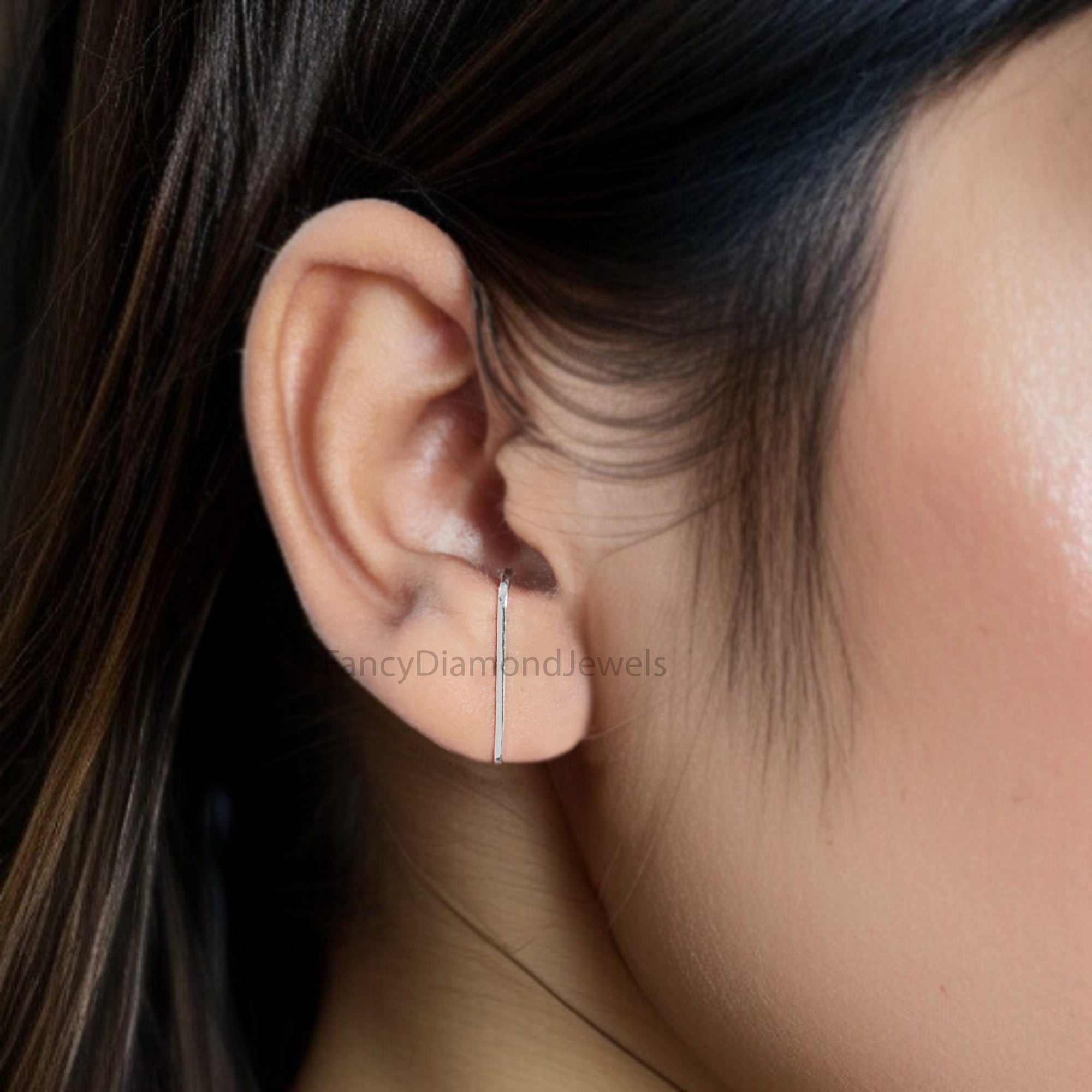 Suspender Earring Minimalist Silver Earring Modern Geometric Ear Lobe Cuff Earring 14k Gold Filled Stud Bar Earring Simple Gift FD324