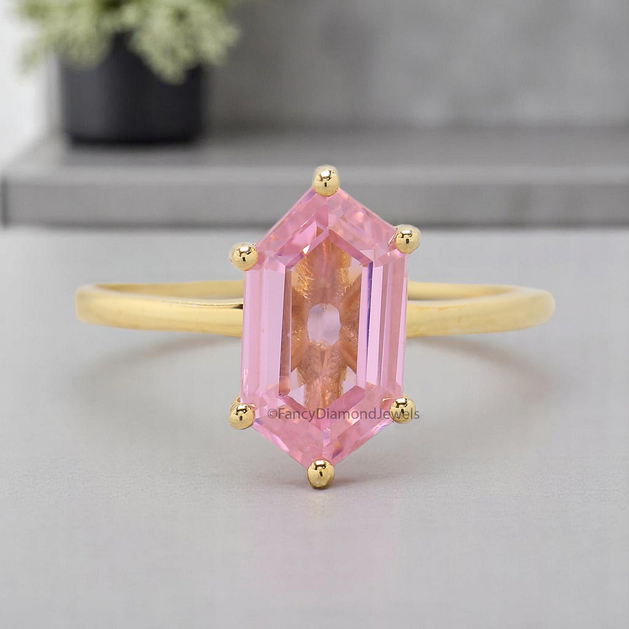 Hexagon Pink Tourmaline engagement ring 8mm 10mm 11mm 13mm 14mm stone ring Simulant Hexagon Solitaire ring Silver ring Gift for her FD355