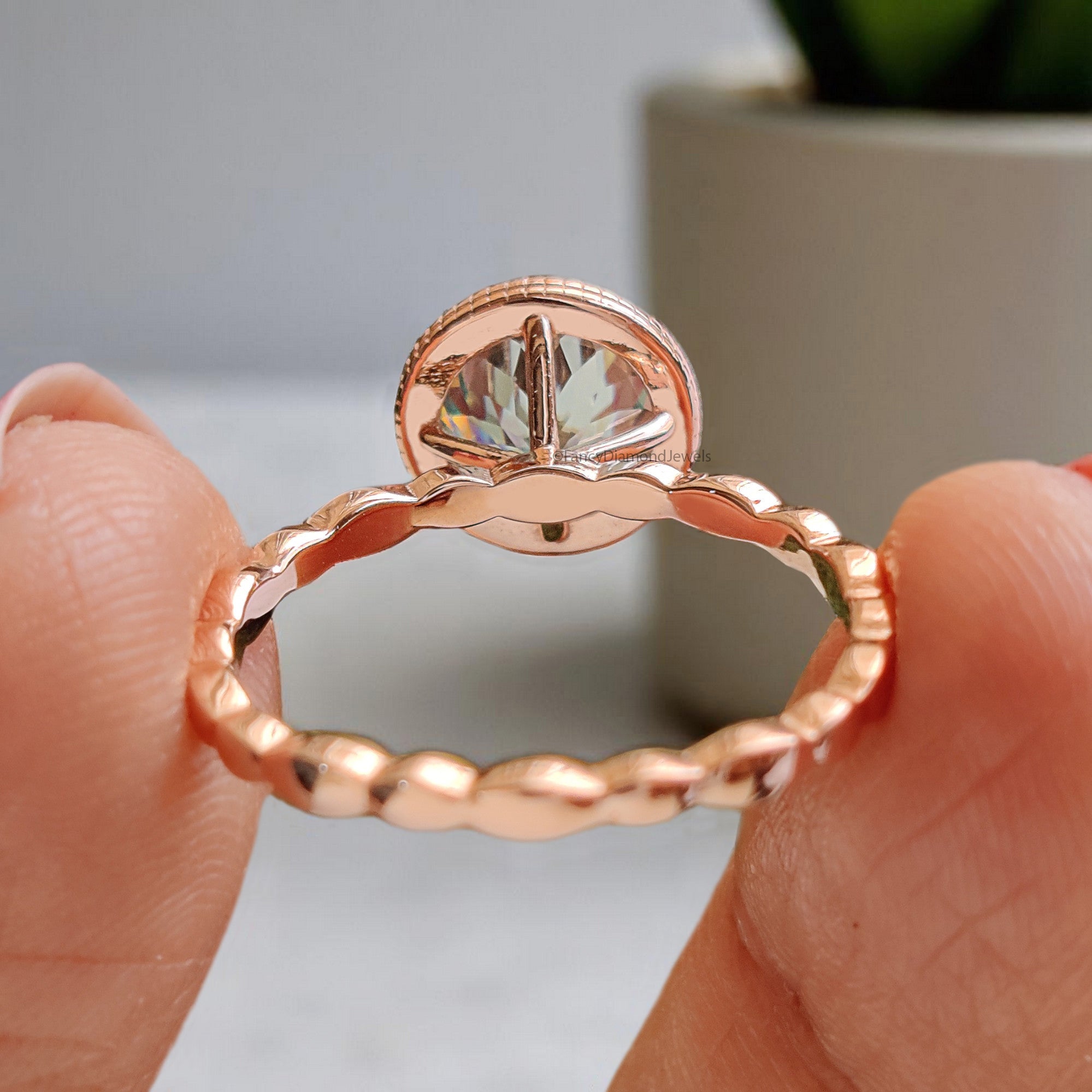 Portuguese Round Shape Blue Moissanite Engagement Ring Bezel Set Rose Gold Vintage Ring Anniversary Ring Gift For Her Wedding Ring FD382