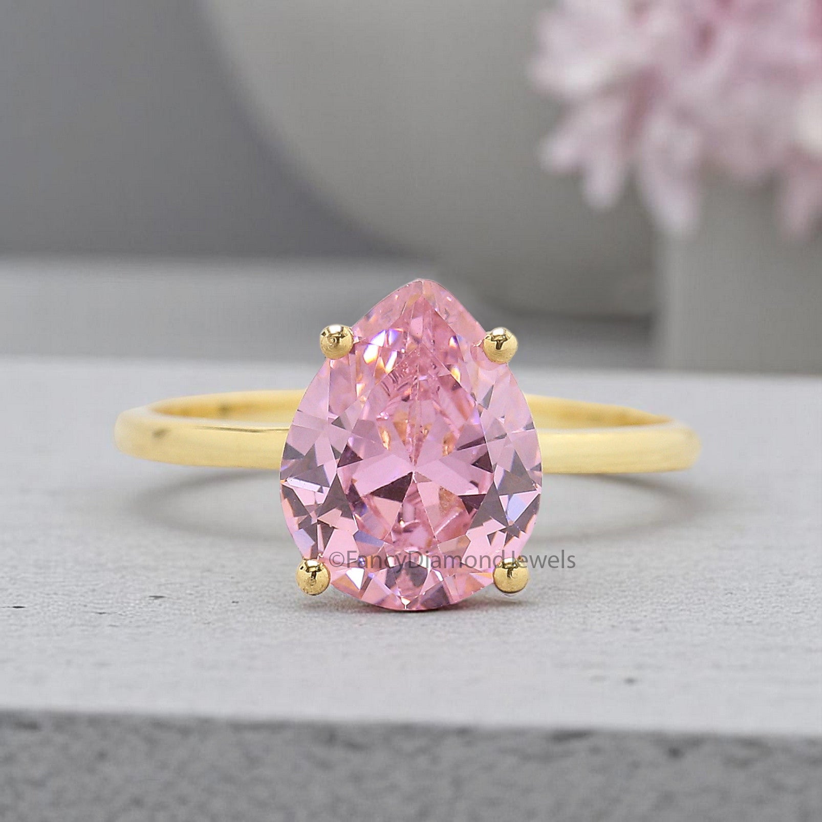 Pear Pink Tourmaline engagement ring 12mm 10mm 9mm 8mm 7mm stone ring Simulant Solitaire ring Diamond ring Silver ring Gift for her FD352