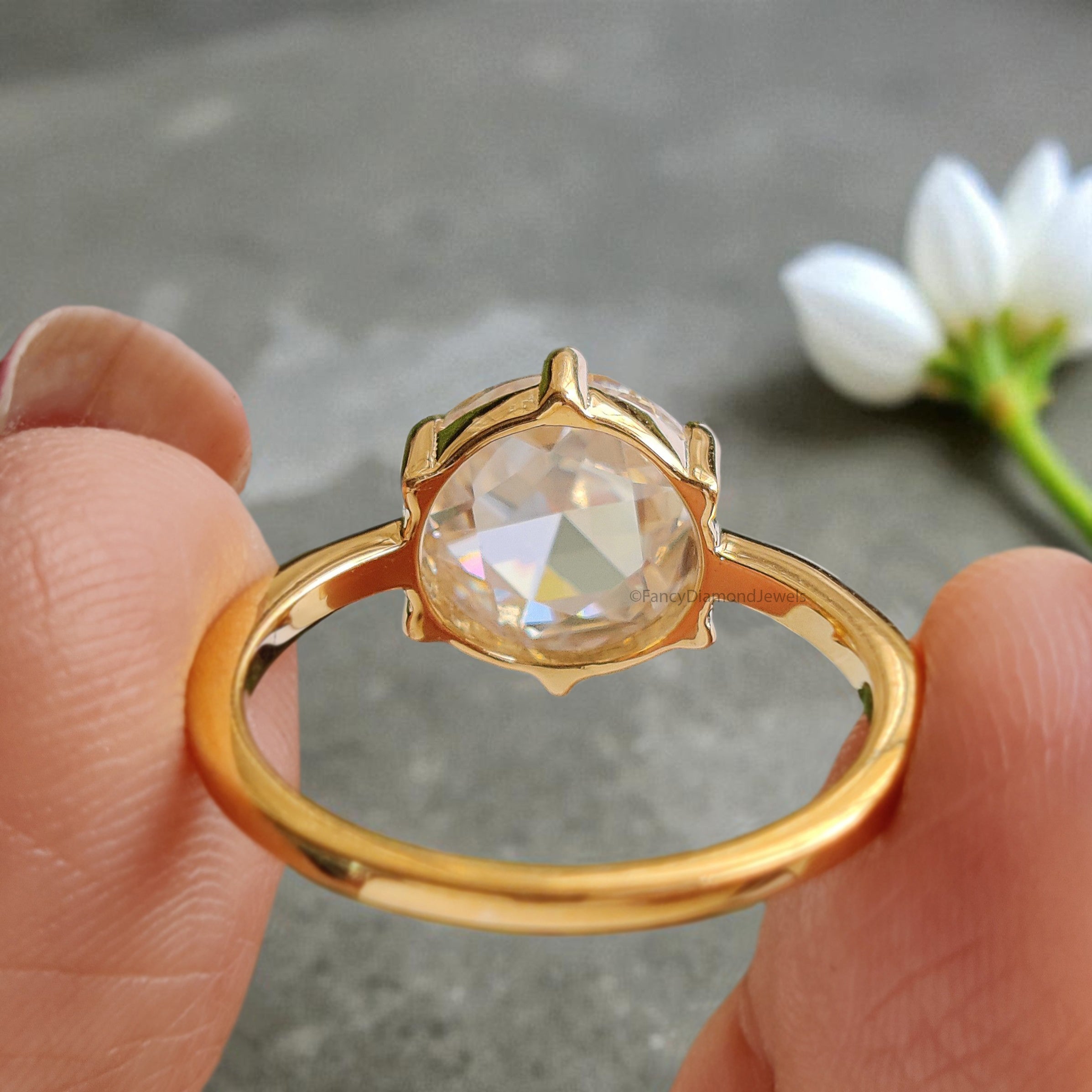 2.65 CT Round Rose Cut Colorless Moissanite Pointed Prong Simple Solitaire Engagement Ring Wedding Ring Anniversary Ring Bridal Ring FD28