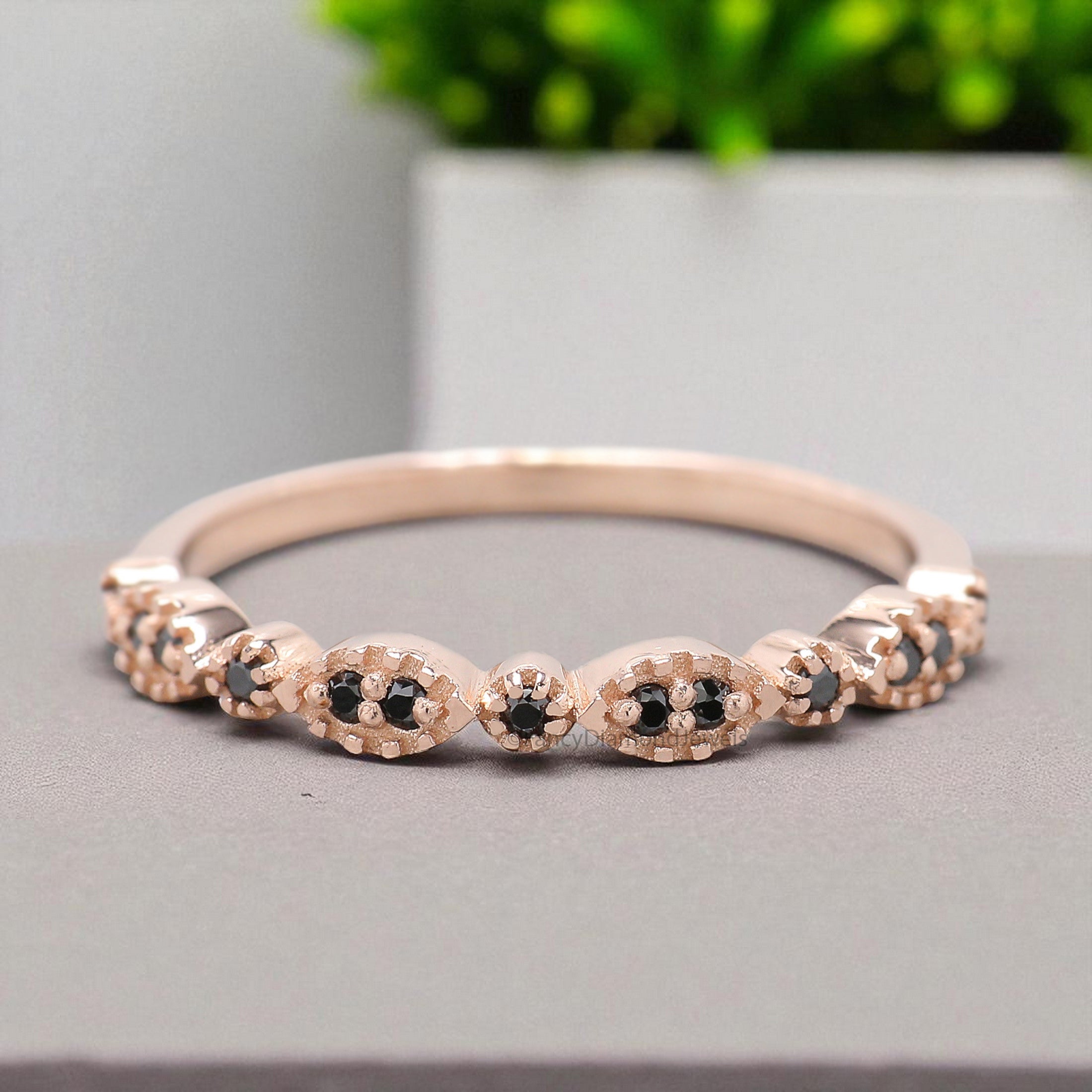 0.09 CT Black Color Diamond Wedding Band Silver/10K/14K/18K Band Half Eternity Minimalist stacking dainty matching anniversary Ring KD077