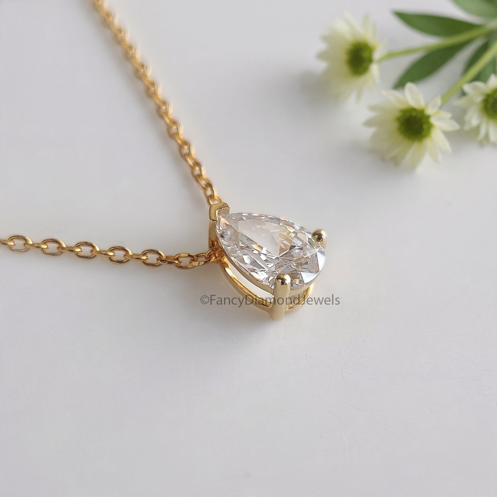 Teardrop Diamond Necklace Pear Diamond Necklace Yellow Silver handmade jewelry Necklace Minimalist Jewelry Necklace With Chain FD513
